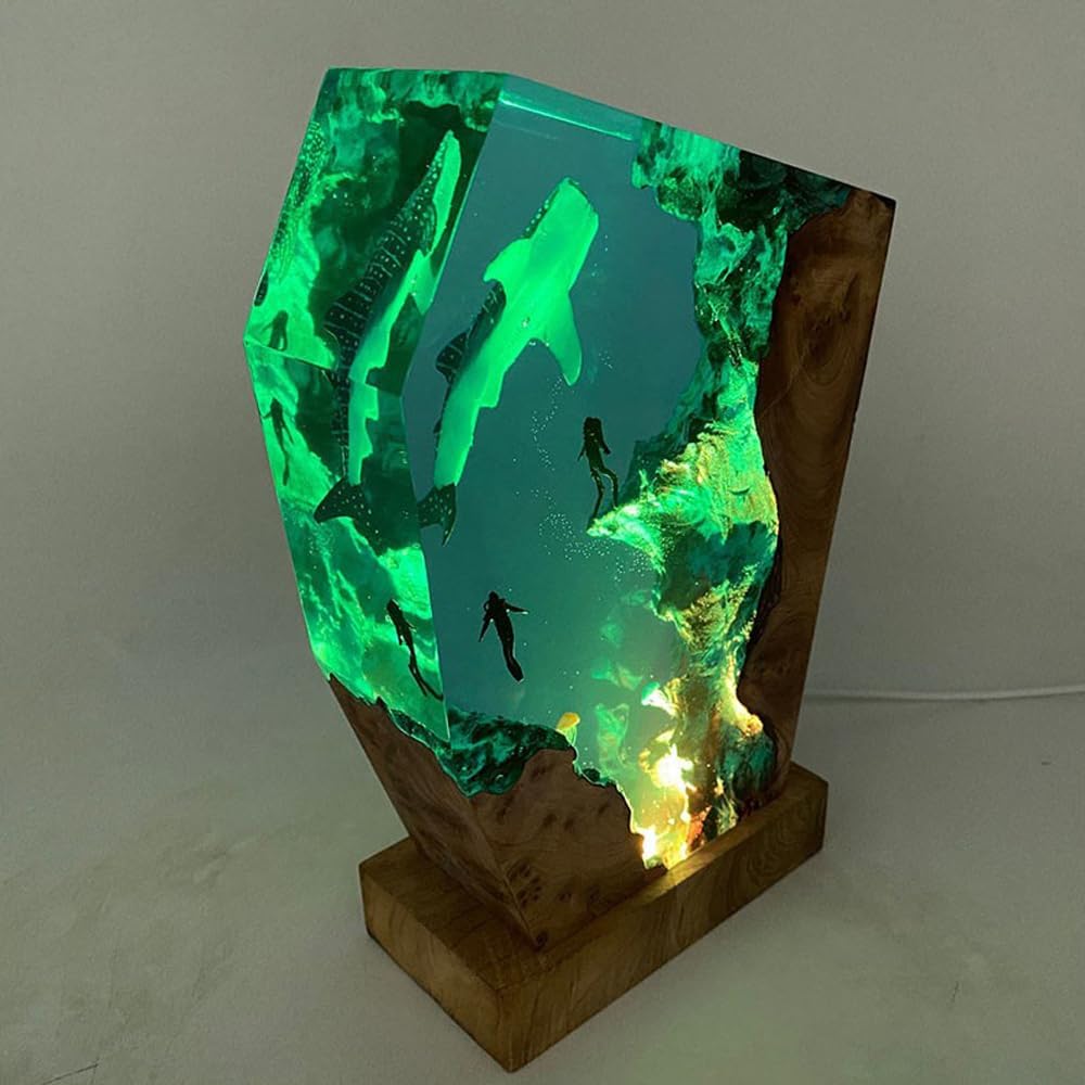 Whale Shark Ocean Resin Lamp  Handmade Wooden Table Resin Night Light  Usb Port Art Ornaments For Home Office Decor  Scuba Diver Gifts For Birthday Holiday  ValentineS Day Gifts For Husband