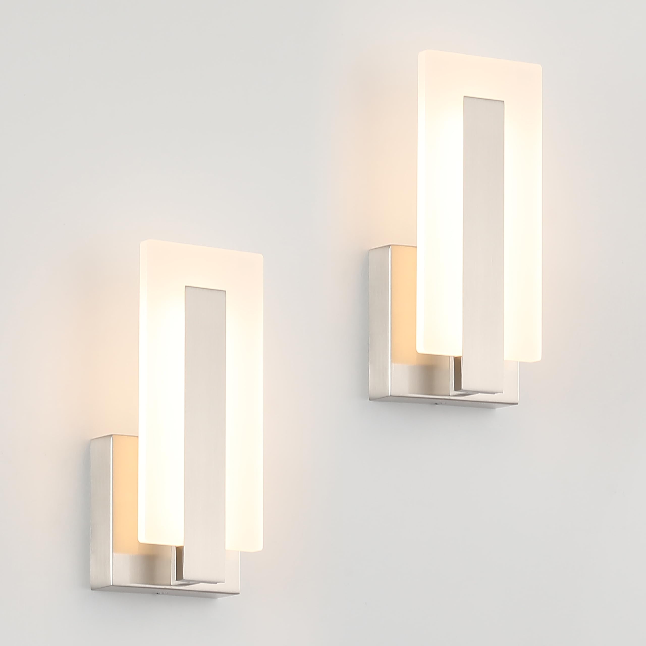 Joosenhouse Modern LED Wall Sconce Set of 2, Hardwired 9.76 inch, 7W Up and Down Light, Nickel Finish, Model 3069
