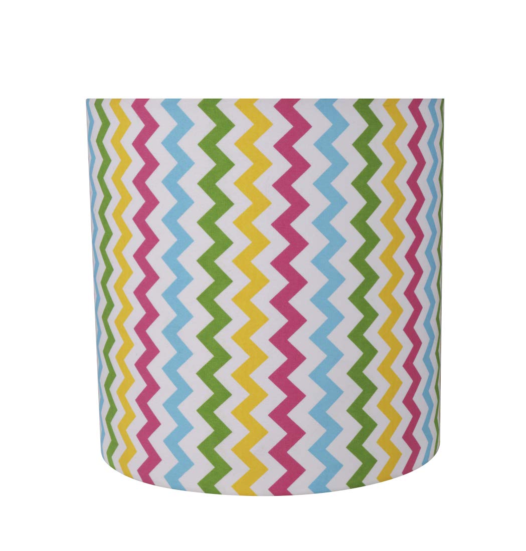 Aspen Creative Drum Lamp Shade, White with Zig-Zag Design, 8in x 8in x 8in, Model 31230A, Cotton Material