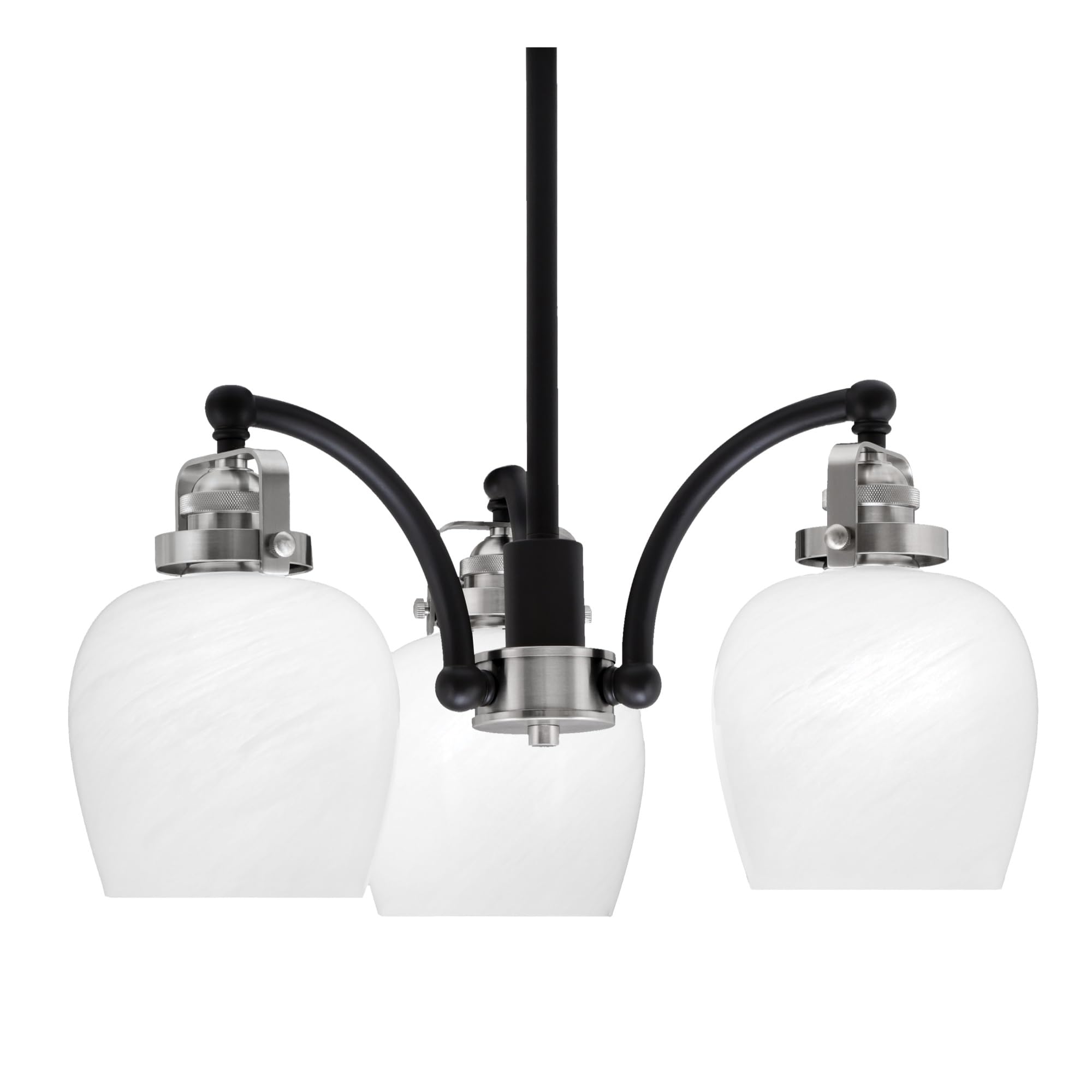 Easton Downlight, 3 Light, Chandelier Shown In Matte Black & Brushed Nickel Finish With 6&quot; White Marble Glass