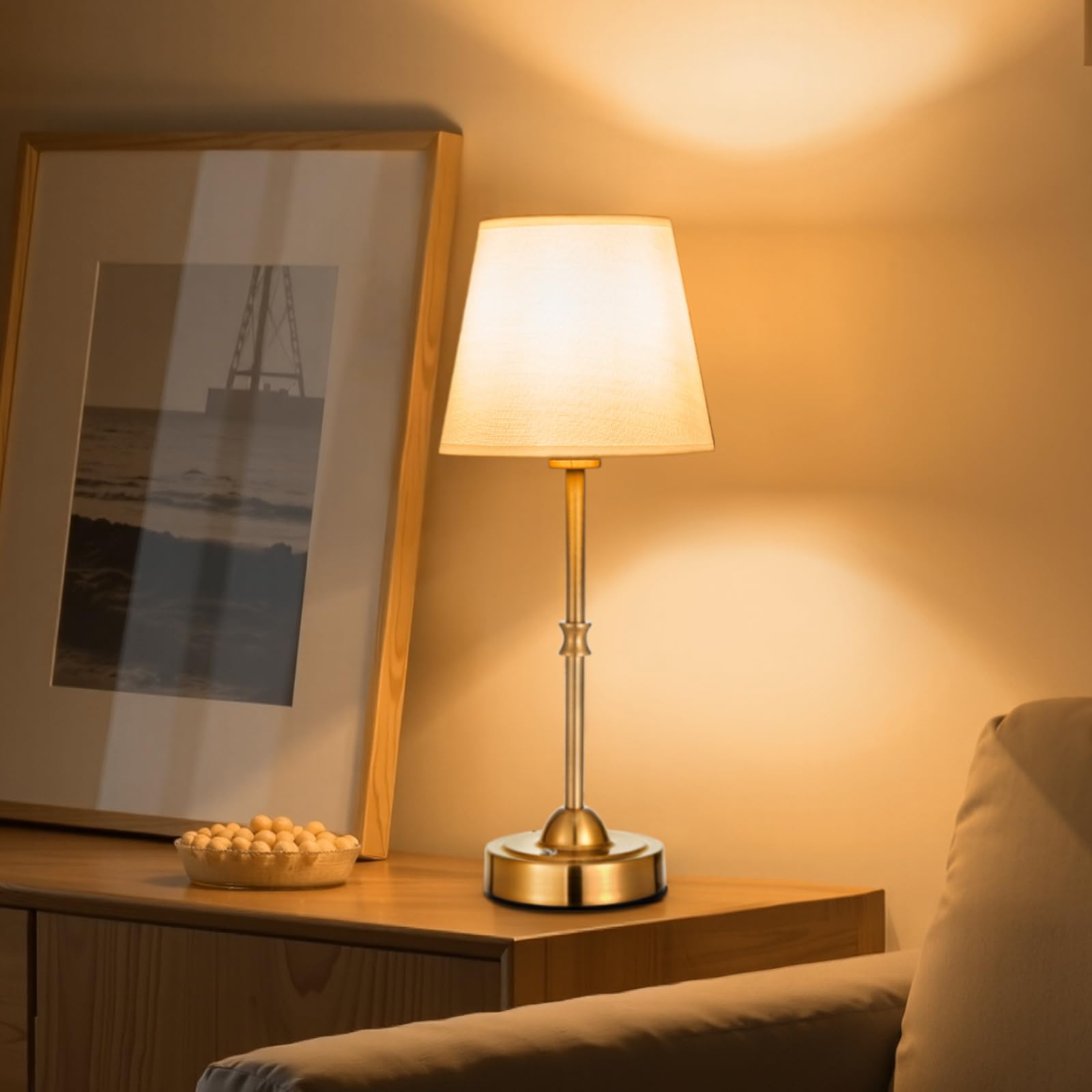 VEVOR Cordless Table Lamp, 3-Level Brightness, Fabric Shade, 5200mAh Battery, Gold, Model T50