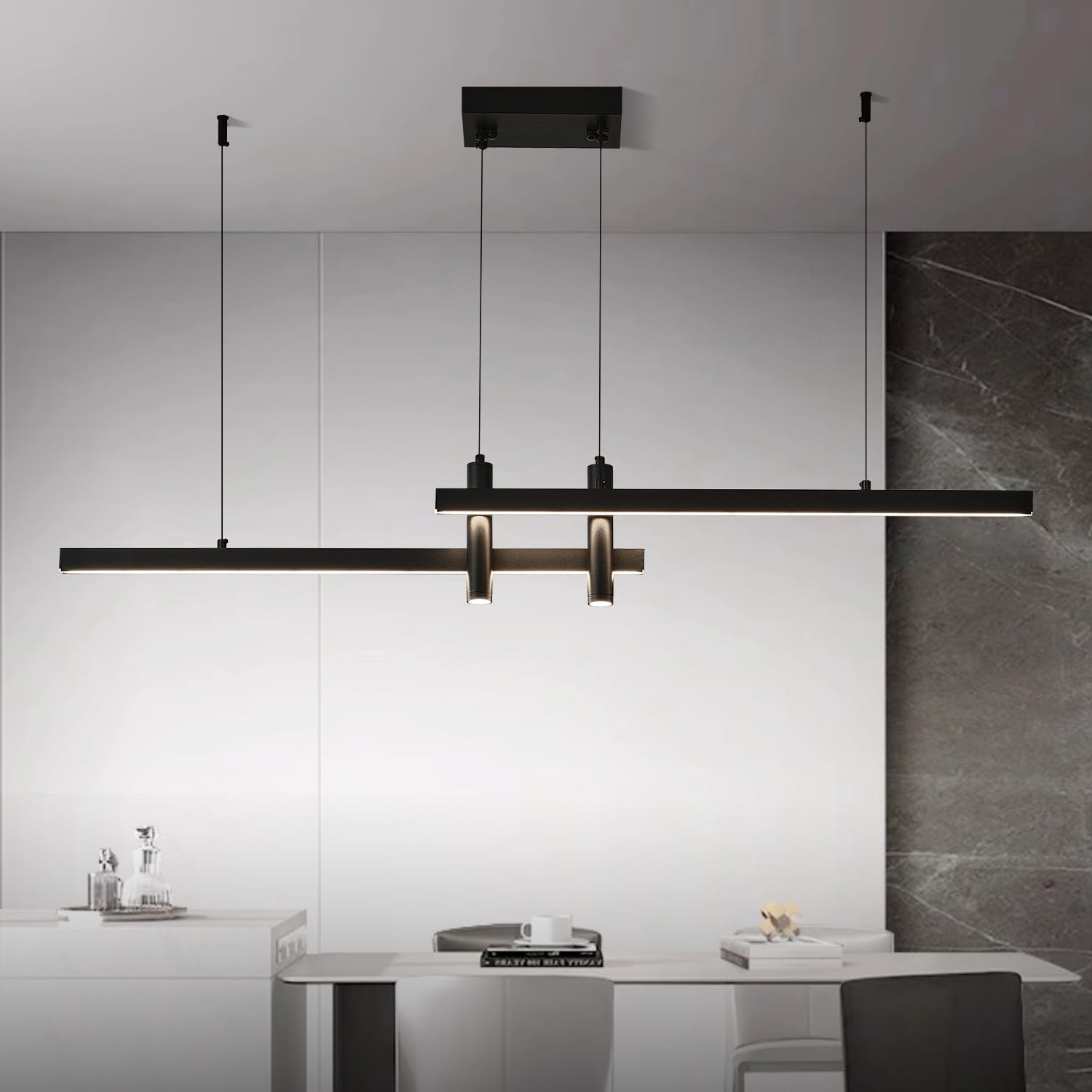 HUASHARE Modern Black Linear Pendant Lights Kitchen Island Lighting Minimalist Led Chandeliers Pool Table Light Dimmable Ceiling
