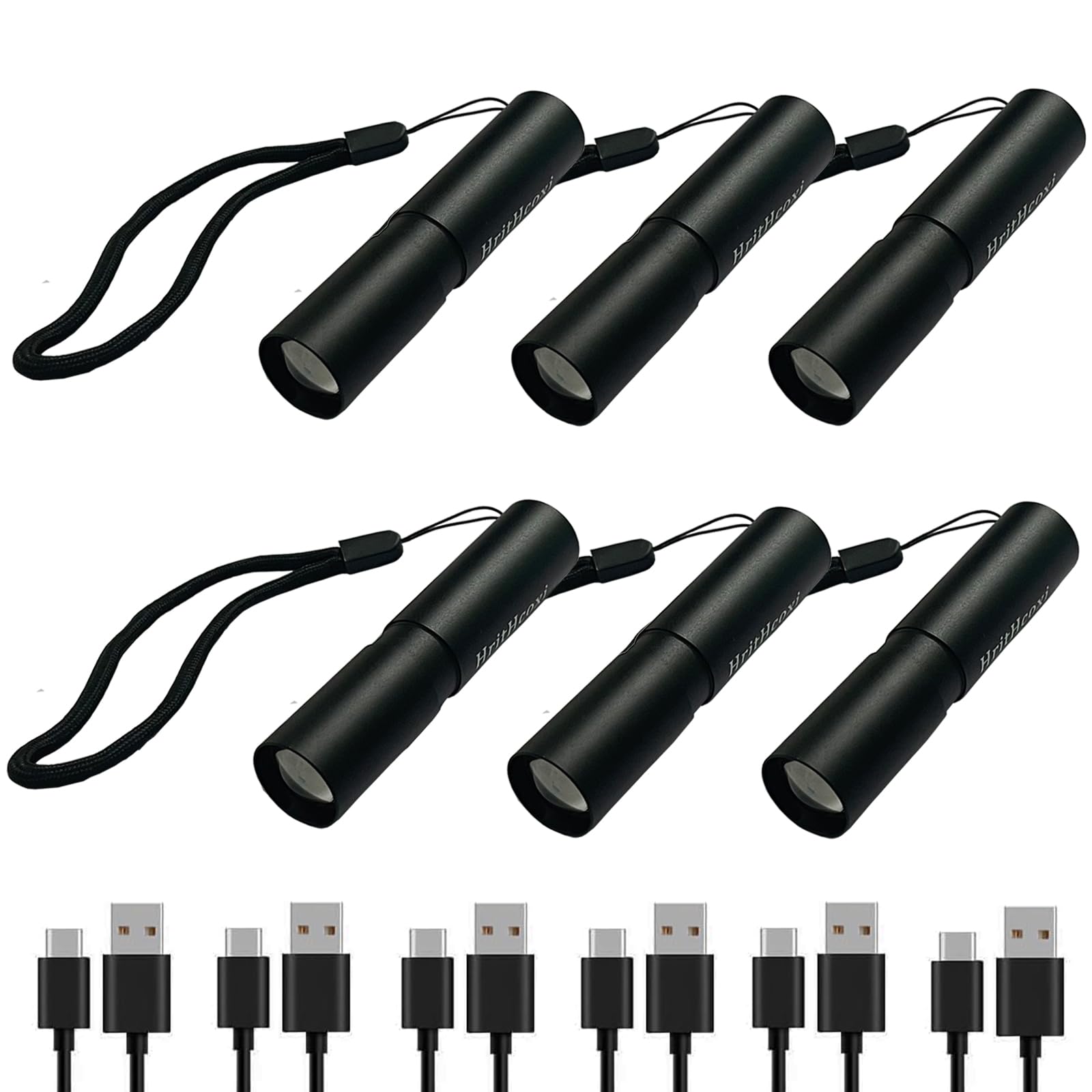 Rechargeable Mini LED Flashlights, 6pcs High Brightness Flash Light with Lithium Battery 3 Mode XPE 1200 Lumen Waterproof Zoomab