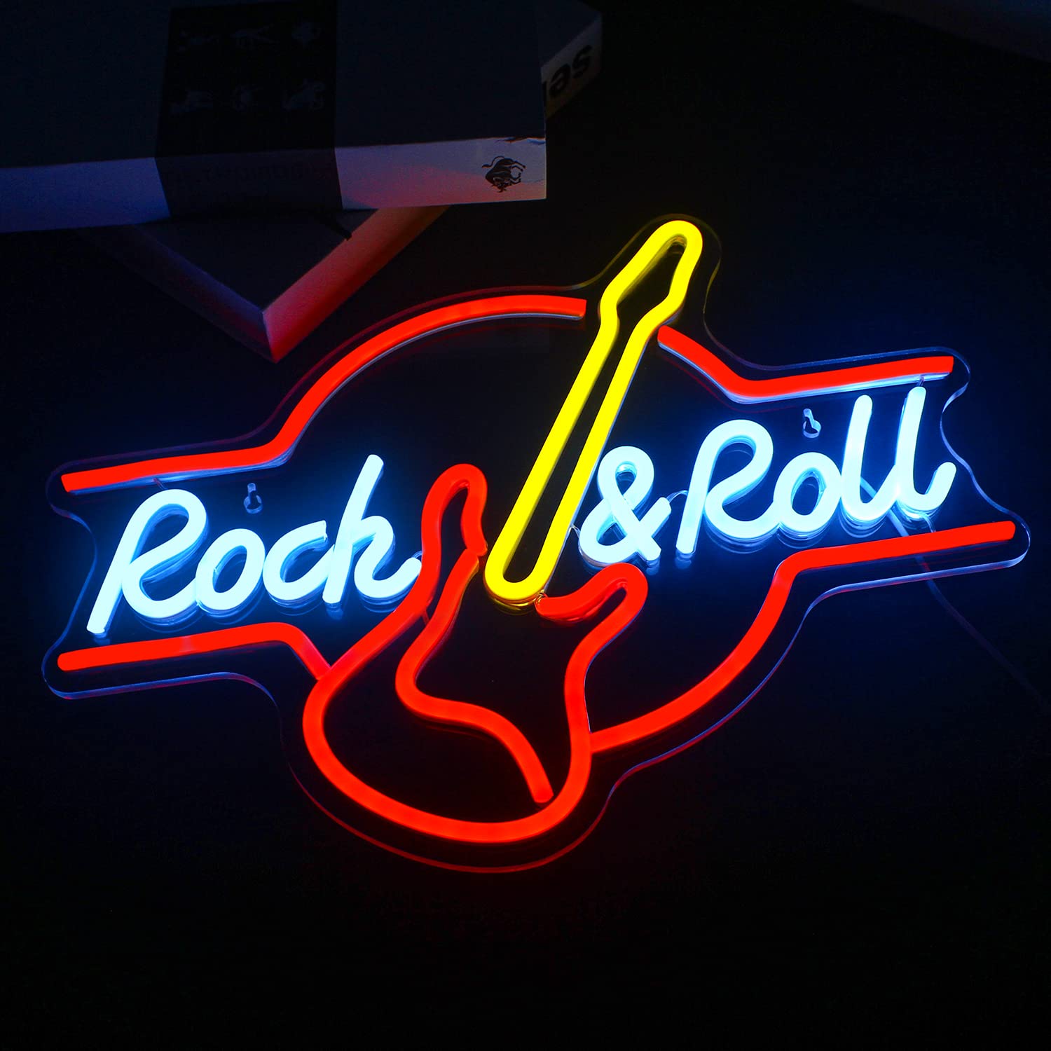 Looklight Guitar Neon Sign, LED Light for Wall Decor, 12.6inx16.5in, Acrylic, Guitar Shape, USB Powered