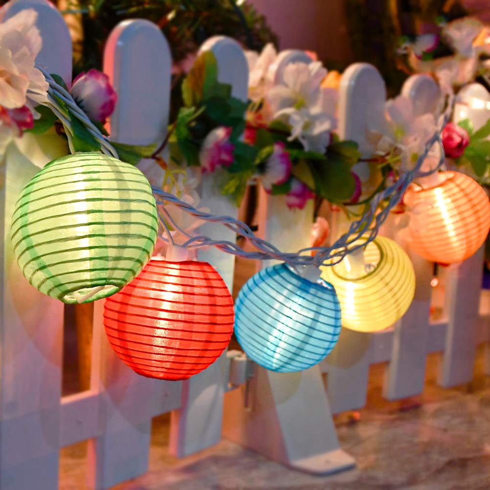 GOOTHY Lantern String Lights, 8.5FT Multicolor, Plug-in Outdoor Decorations with 10 Mini Colorful Lanterns for Parties and Gardens