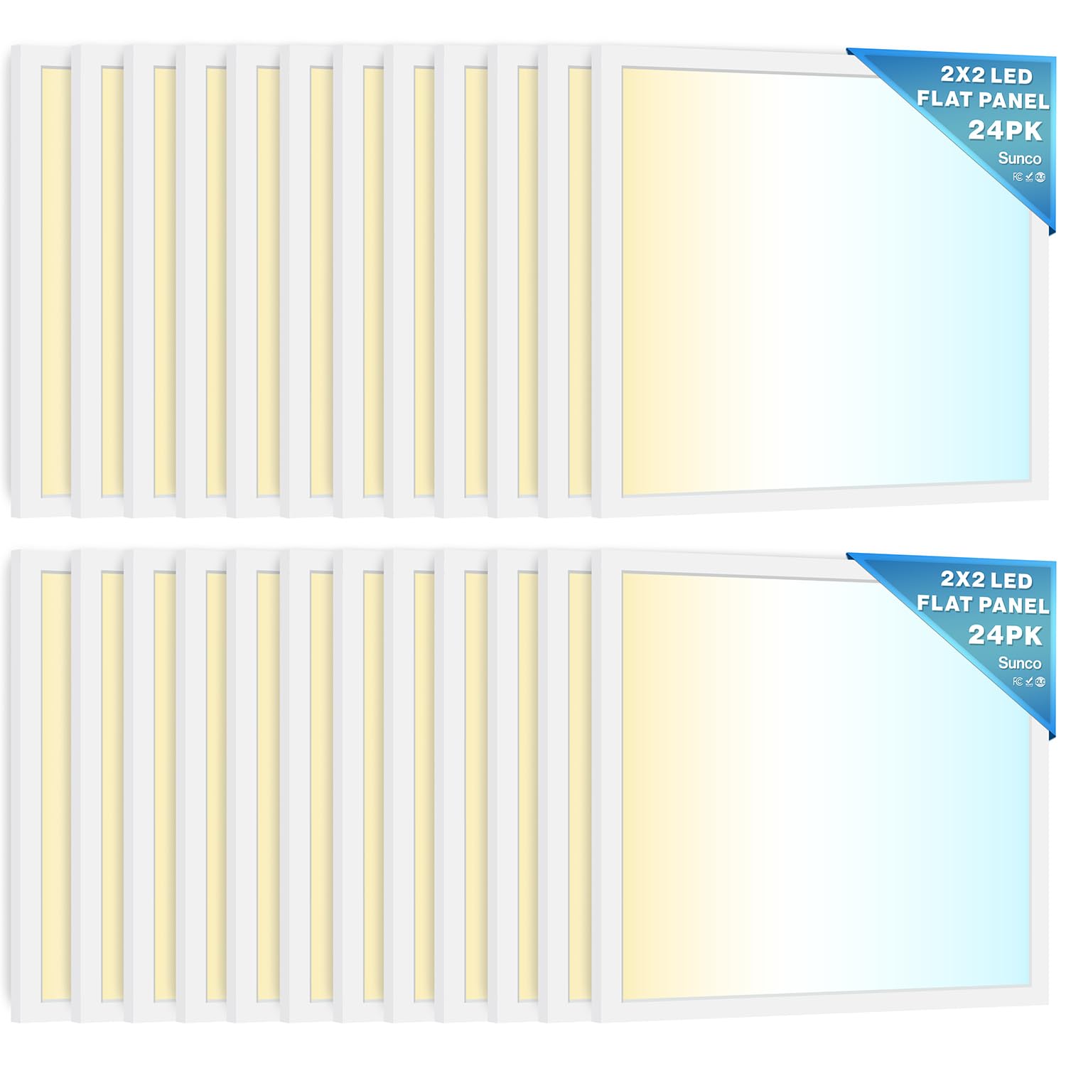Sunco 24 Pack 2x2 LED Flat Panel Light, Dual Selectable CCT 4000K/5000K/6000K & Selectable Wattage 30W/35W/40W, 5200 Lumens, Dim