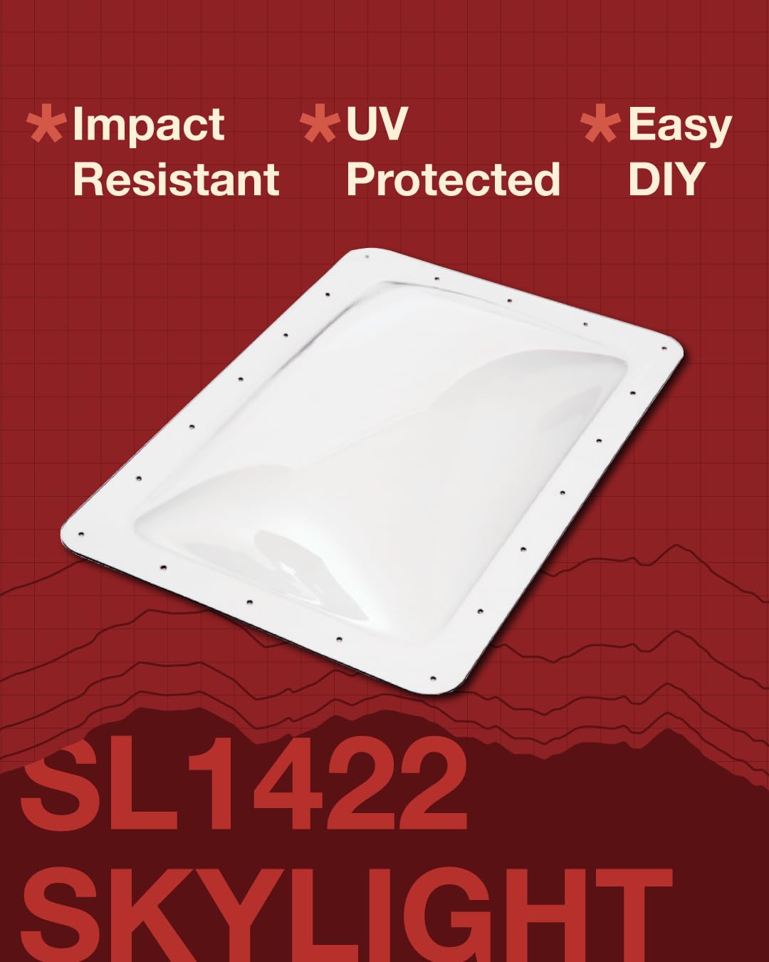 ICON RV Skylight - SL1422C - Clear, Fits 14x22 Openings, 16x26 Overall, Outer Dome Skylight Covering Replacement for RV, Camper,
