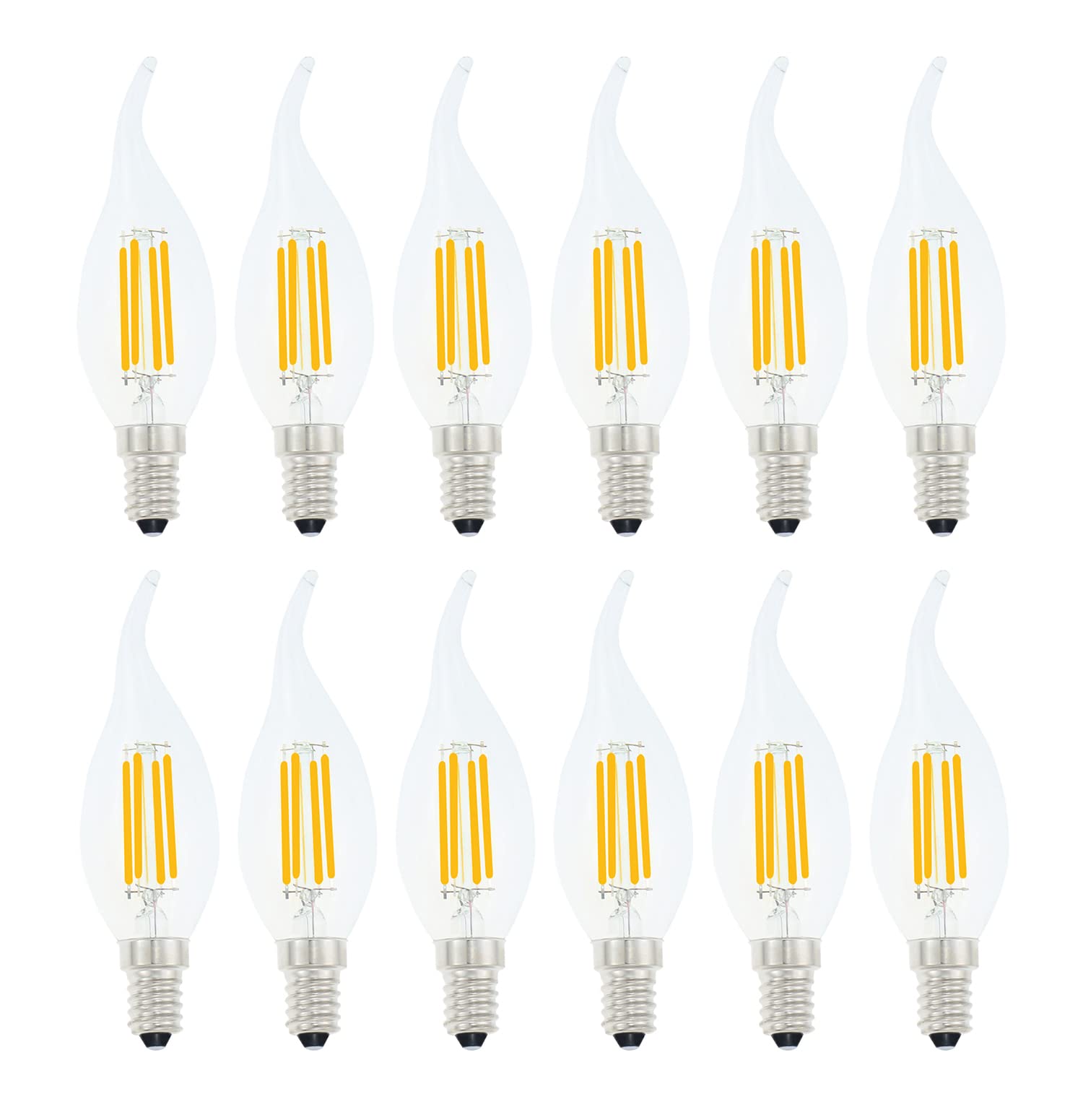 Lamsky E14 LED Bulb 4W Dimmable Warm White 2700K Flame Tip Candelabra 12-Pack