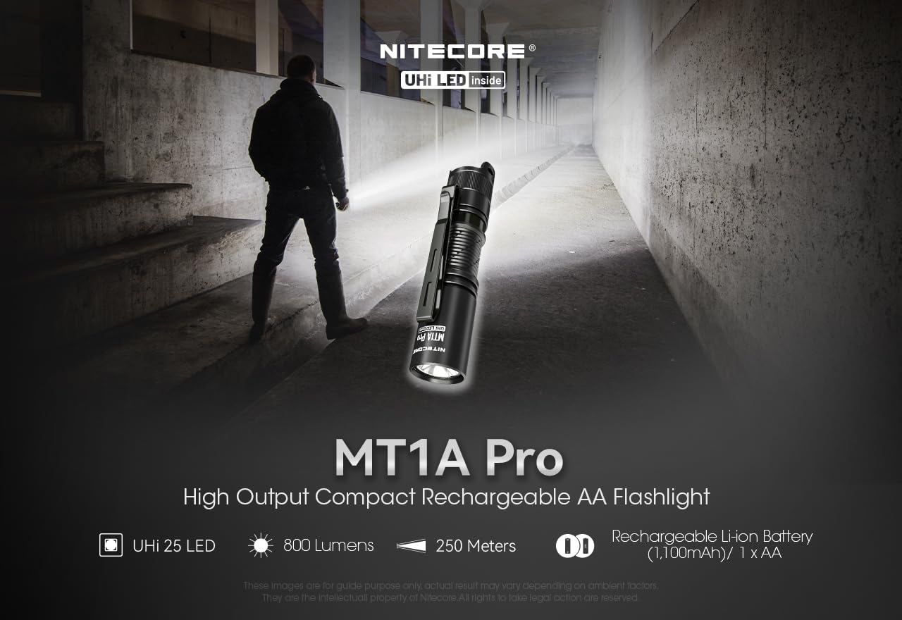 Nitecore Mt1A Pro 800 Lumen Edc Flashlight Penlight, Compatible With 1X Aa Battery. Usb-C Rechargeable Battery, Including Niteco