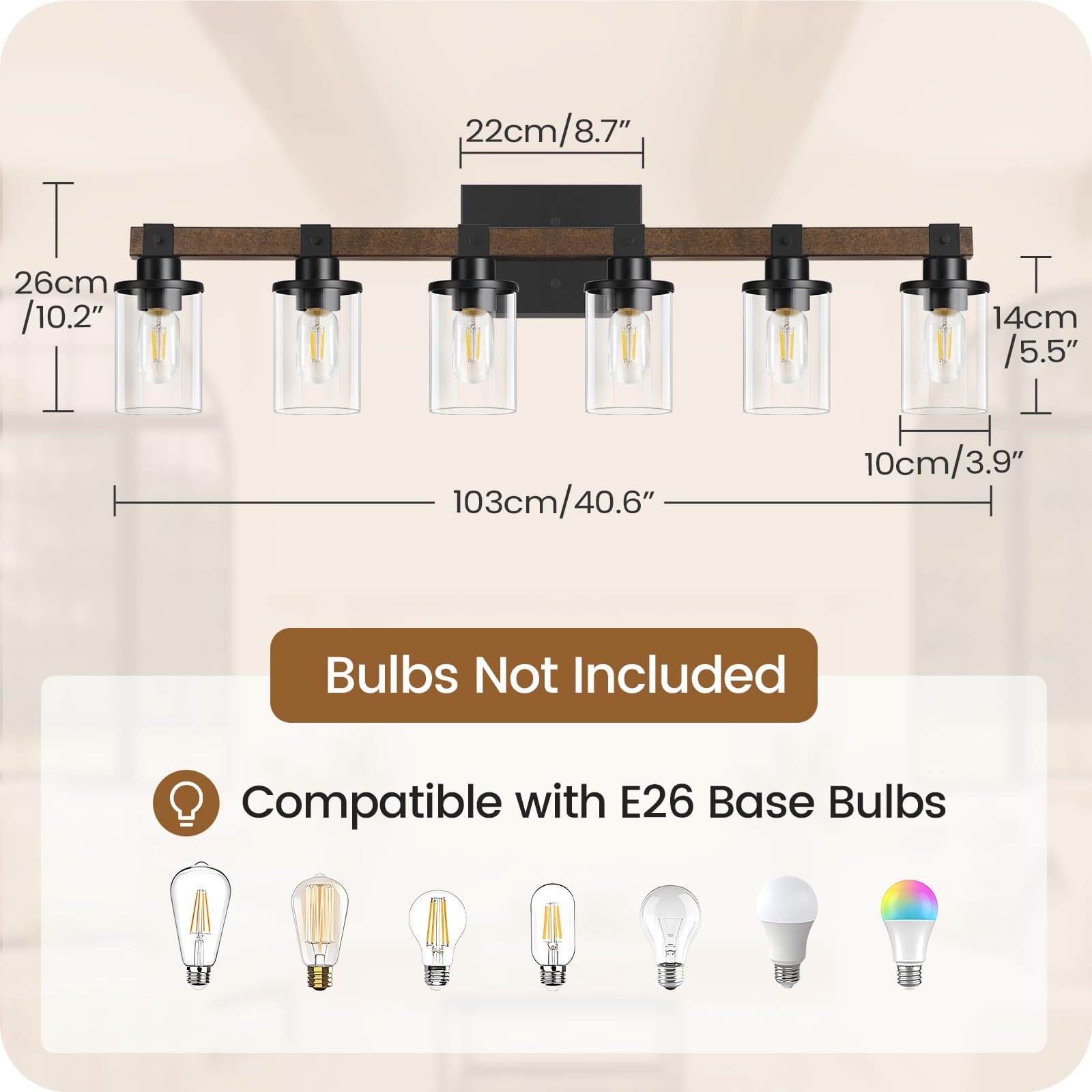 GOEBLESON 6-Light Bathroom Light Fixture, Rustic Bronze Vanity Lights, Metal Glass Shade, Model F12BD05