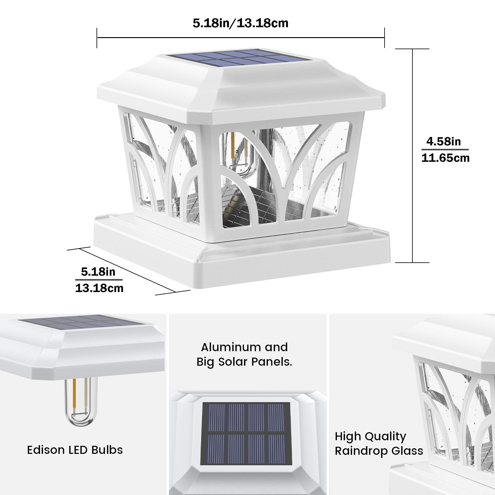SIEDiNLAR Solar Post Cap Lights, Aluminum & Glass, 2 Modes, 6 Pack, Warm White/Cool White, for 4x4 5x5 6x6