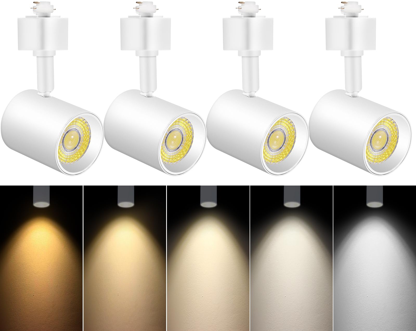 Vanoopee Dimmable 5-Color Led Track Light Heads, 10W 800Lm, Adjustable, White (4