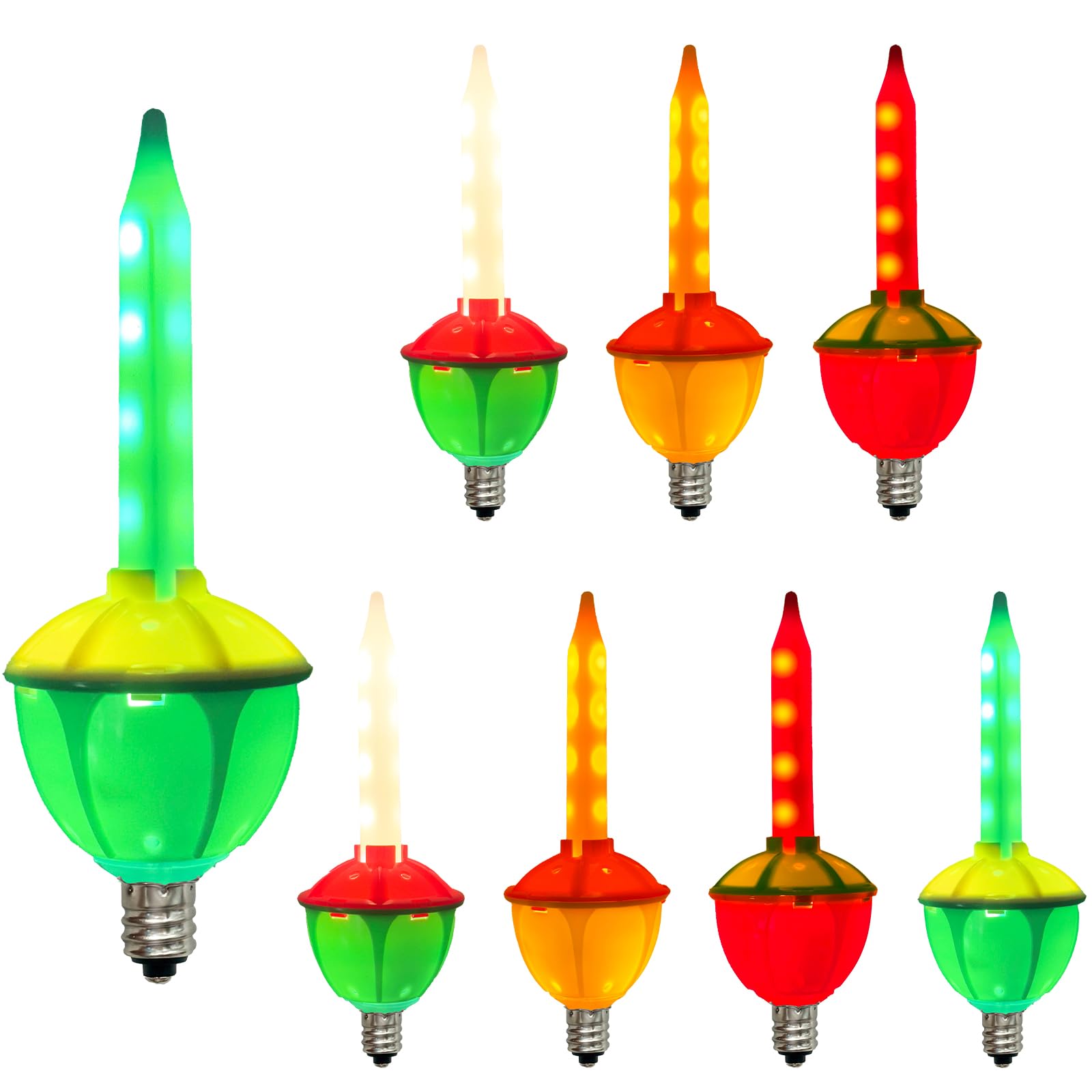 8 Pack Christmas Bubble Lights Replacement Bulbs  Led Multicolor Bubble Lights With Red Green White Yellow Led Bubble Light Replacement Bulbs For Xmas Tree Decor  0.6 Watts  C7/E12 Candelabra Base