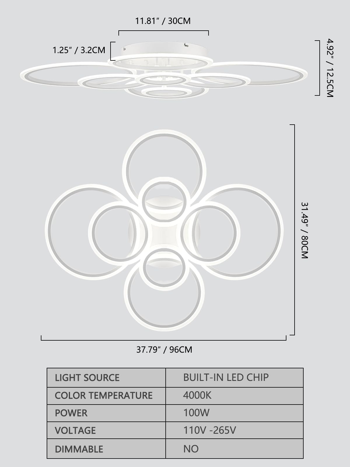 Vikaey Modern Ceiling Light, 8 Rings Led Flush Mount Ceiling Light, White Ceiling Lighting Fixtures, Close To Ceiling Lamp For L