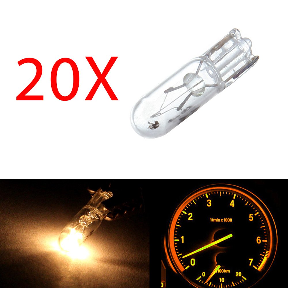 Cciyu 20 Pcs T5 17 86 206 White Halogen Light Bulb Instrument Cluster Gauge Dash Lamp 12V