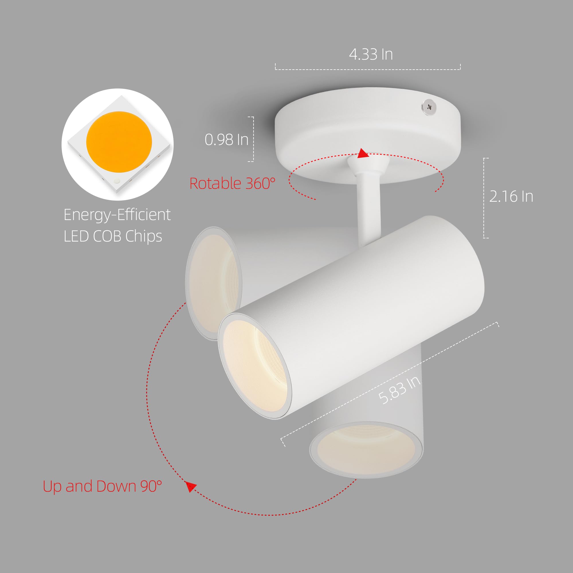 Aisilan 2 Pack 9W Dimmable Led Spotlight, Adjustable Angle Ceiling Light, Warm White 3000K