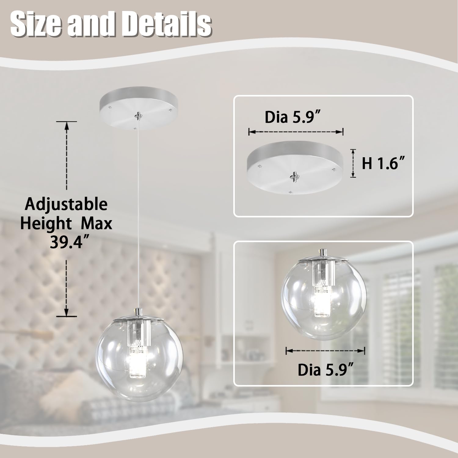 Ykolupty 1 Light Hanging Indoor Kitchen Island Pendant Light Clear Glass Pendant Ceiling Light Fixtures Black Finish Modern Farm