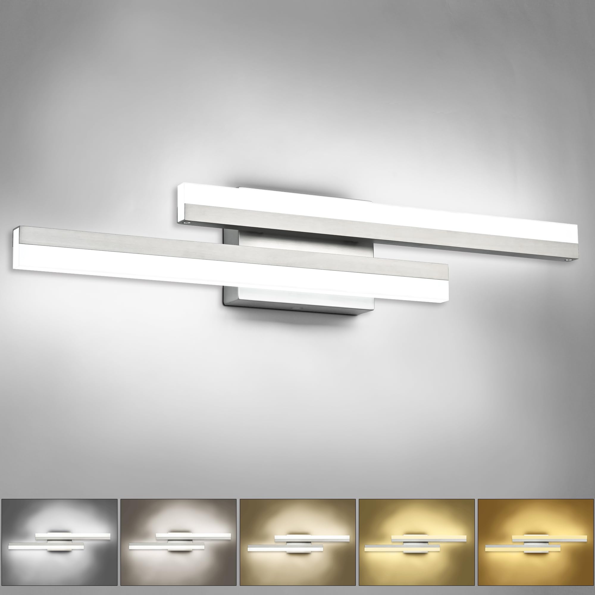 Presde 5 Color Changeable Bathroom Vanity Light 24Inch Modern Led Brushed Nickel Bathroom Light Fixtures Over Mirror Bath Wall L