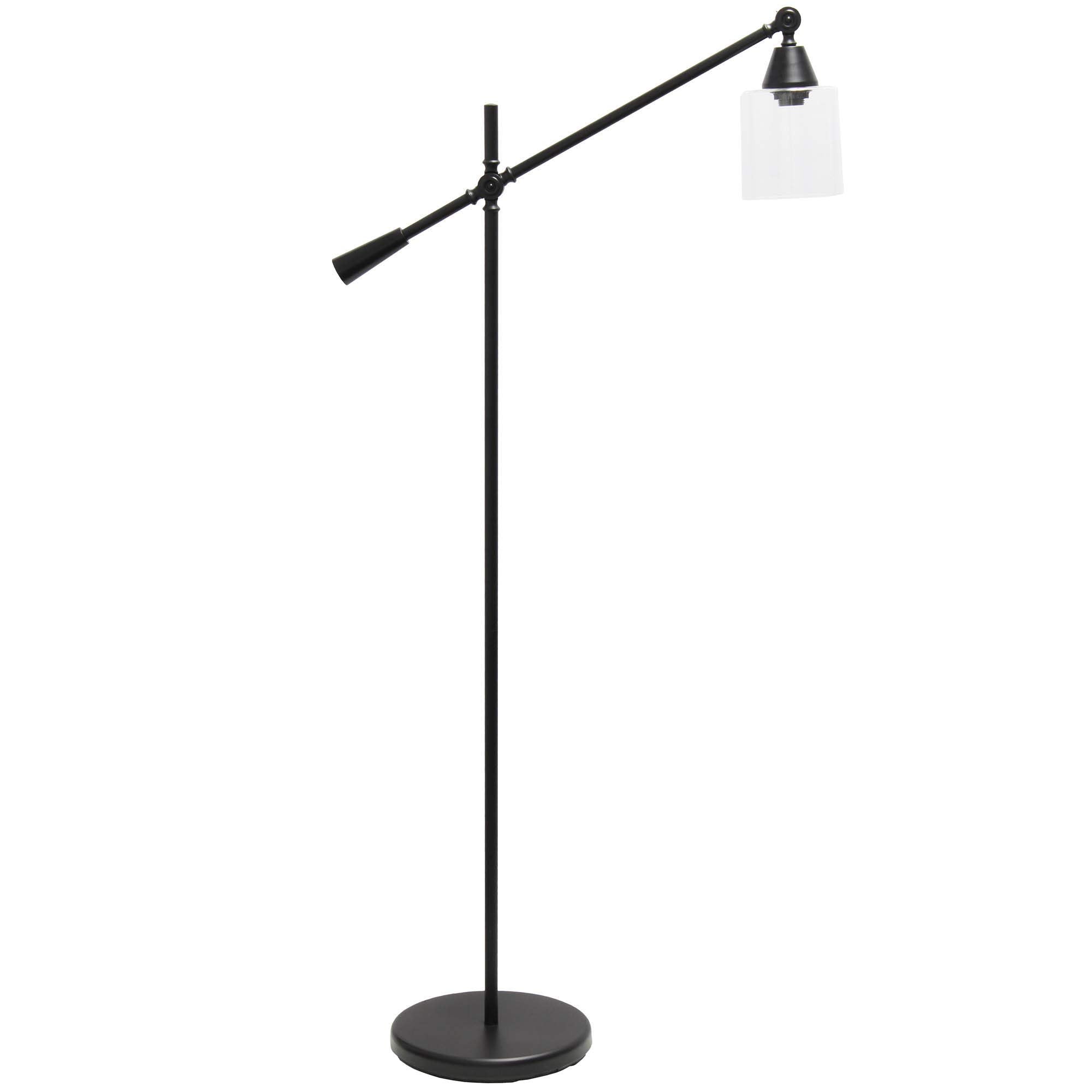 Lalia Home Decorative Floor Lamp, Black, Metal, 30inL x 11inW x 56inH, Model LHF-5021-BK, Clear Glass Shade