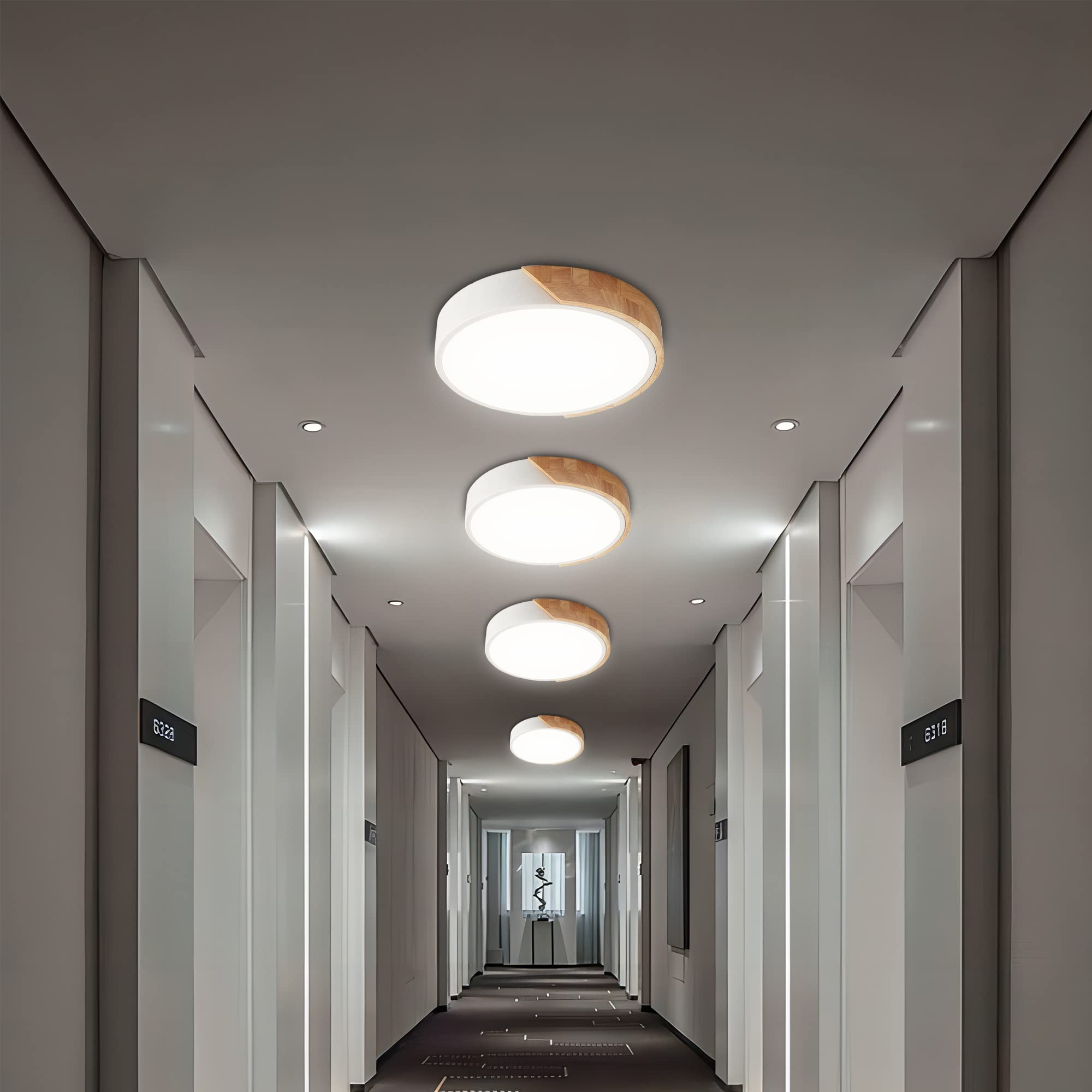 Flush Mount Ceiling Light  12 Inch Led Ceiling Light Fixture  Matte White With Wood  4500K/24W(150W Equiv.)  Not Dimmable Indoor Lighting Fixtures Ceiling For Bedroom And Hallway