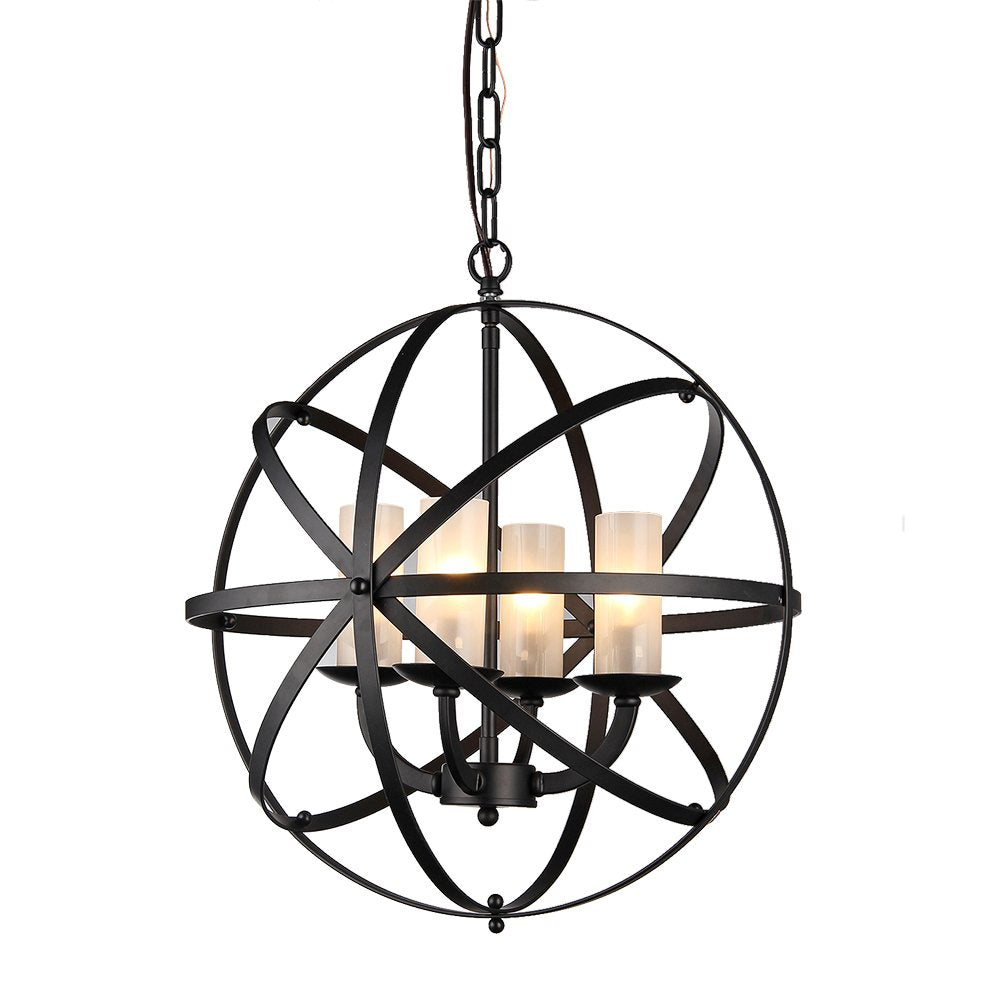 Warehouse Of Tiffany 4-Light Chandelier, 18&quot; Black Finish, Metal, Rl8043 Mandisa