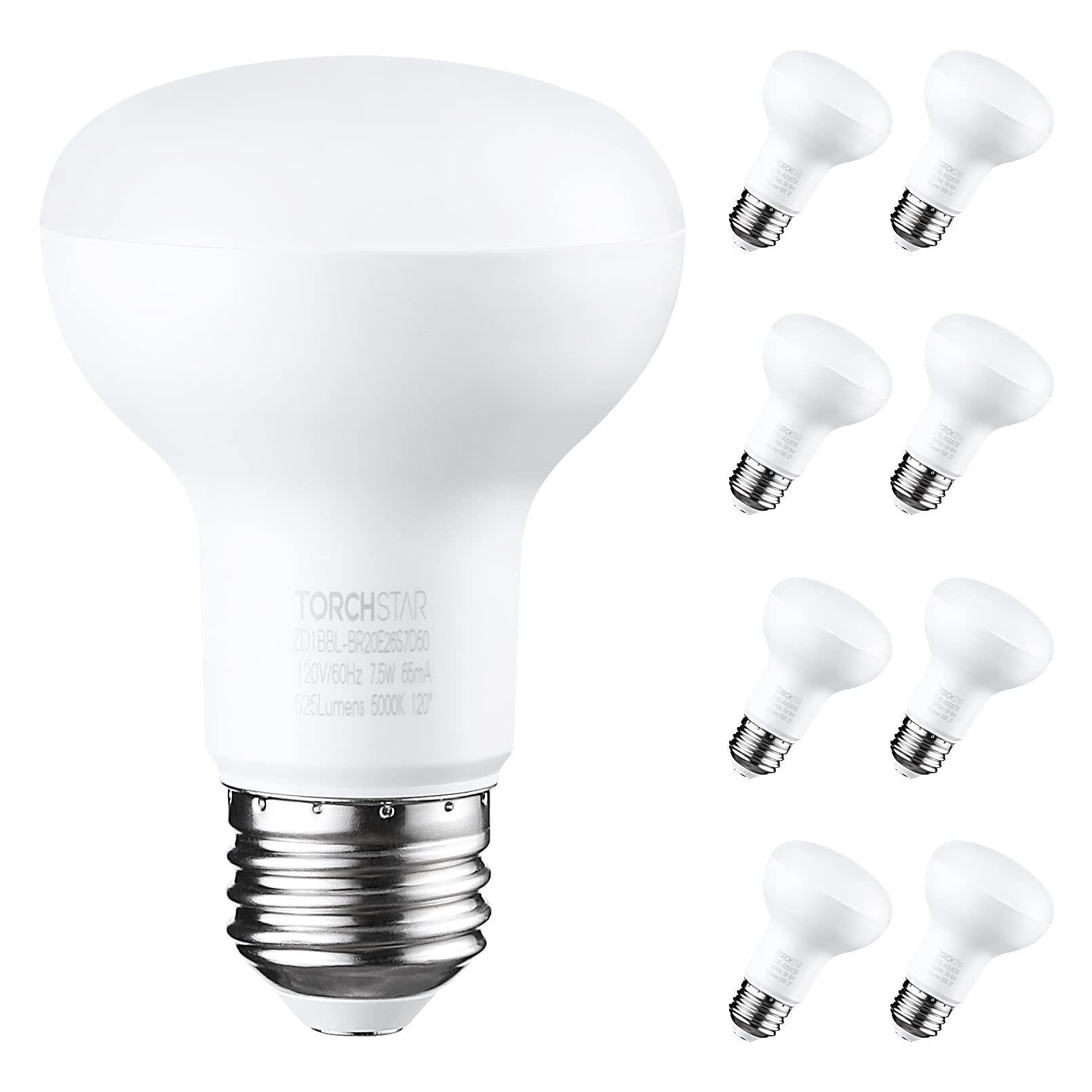 TORCHSTAR BR20 LED Bulbs, Dimmable Indoor Flood Light, 7.5W (50W Eqv), 8 Count, Daylight 5000K, E26 Medium