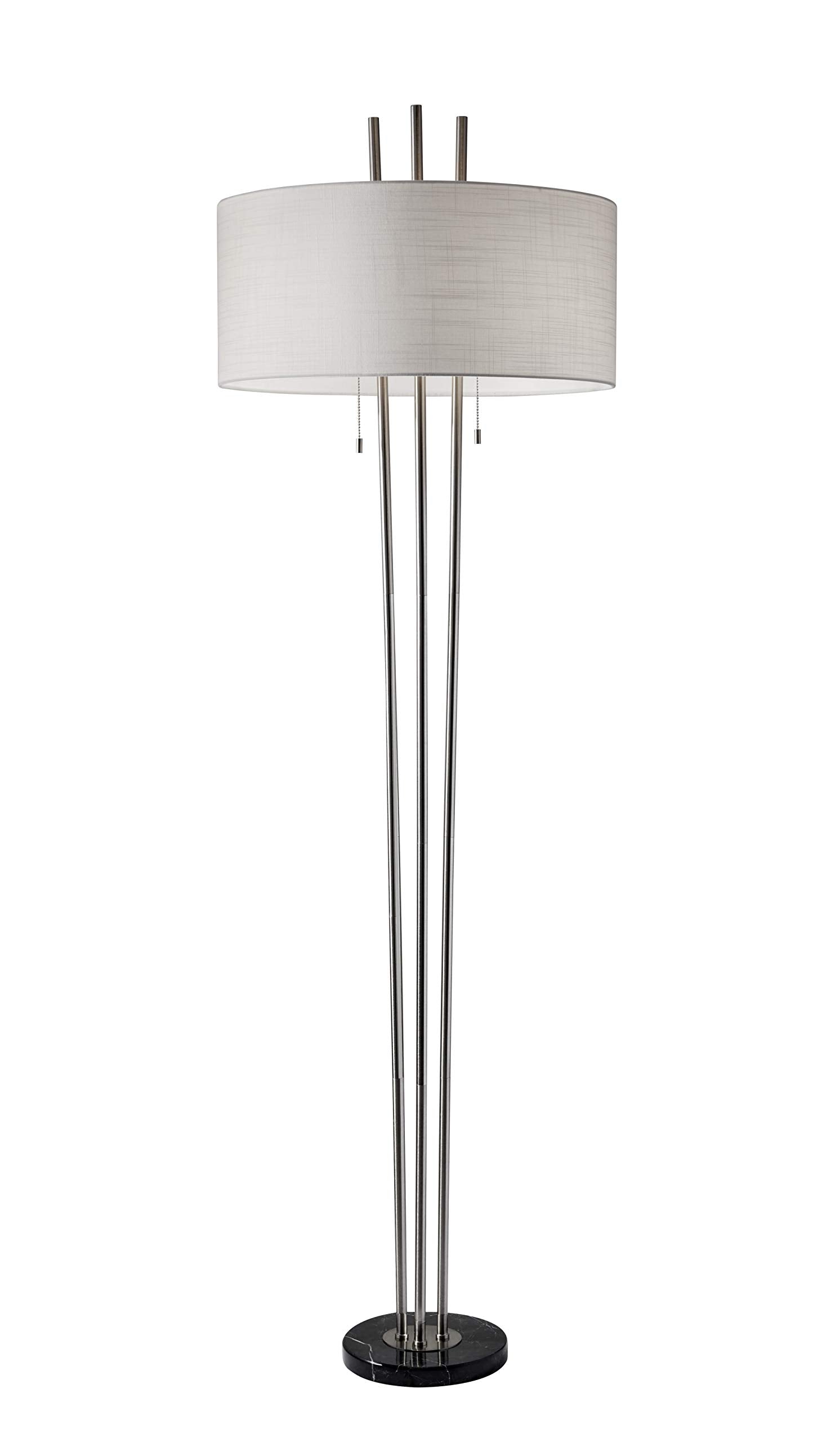 HomeRoots Two Light Traditional Floor Lamp, White Drum Shade, Marble and Metal Construction, 71in Height