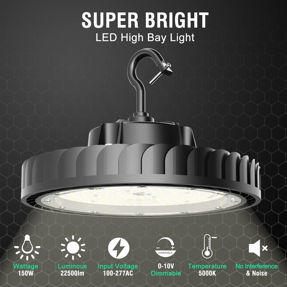 BEULT LED High Bay Light 150W Dimmable 22,500lm 5000K Black Aluminum Model BEULT-150Wz