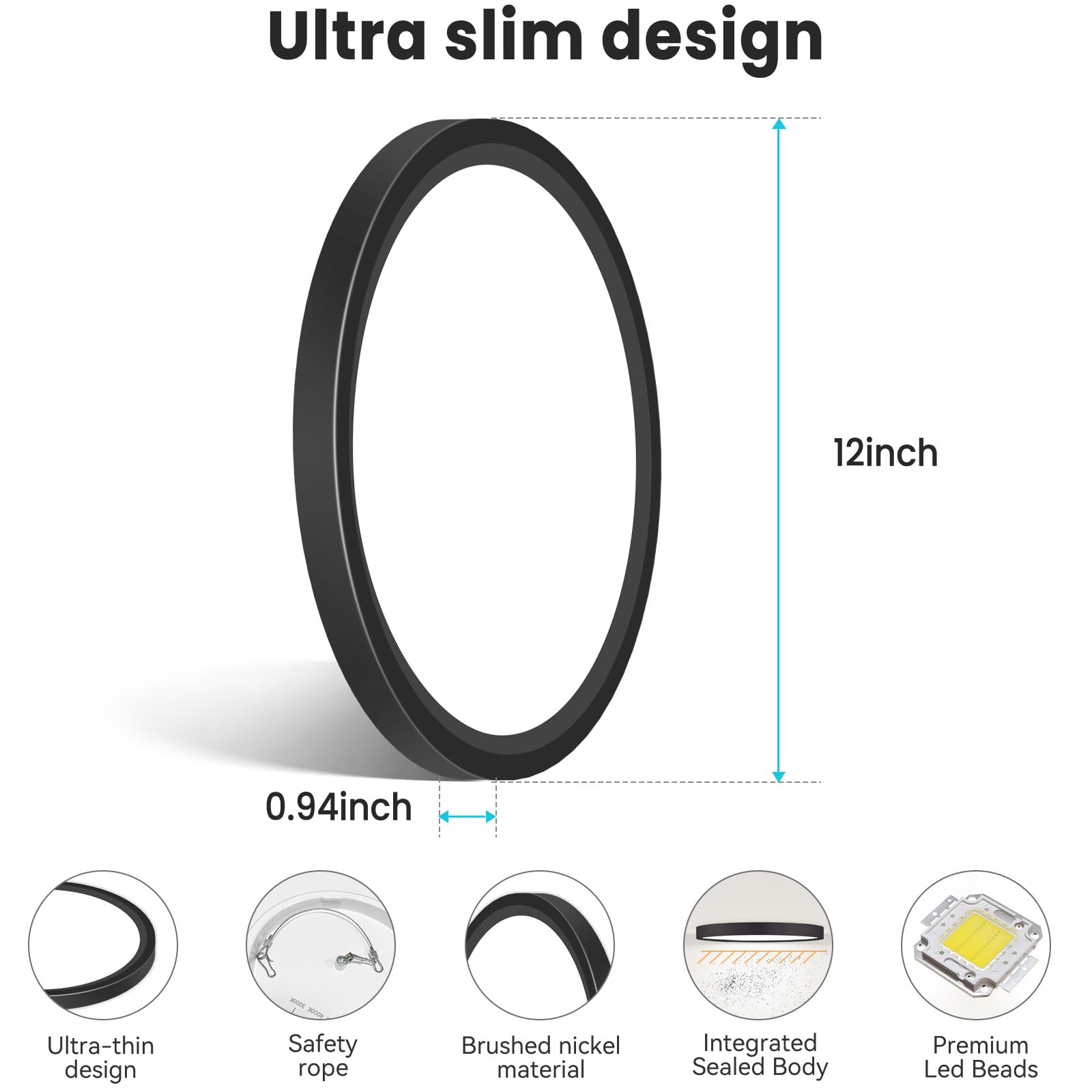 Libtit 12 Inch Flush Mount Led Ceiling Light Fixture  3000K 4000K 6500K Adjustable  28W 3200Lm Black Round Lighting Fixtures For Bathroom Shower Hallway Kitchen