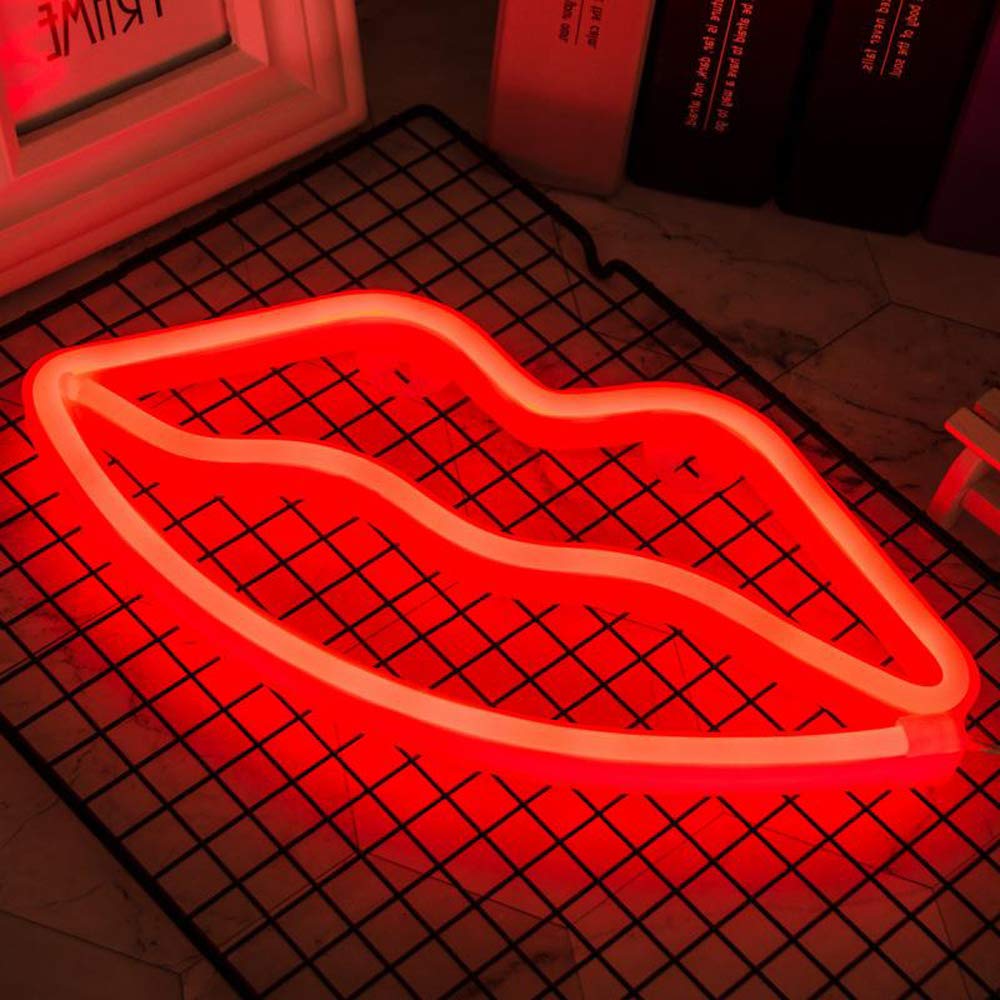 Hopolon LED Neon Light Sign for Party Supplies, Red Lip, Model H-005, Glass Material