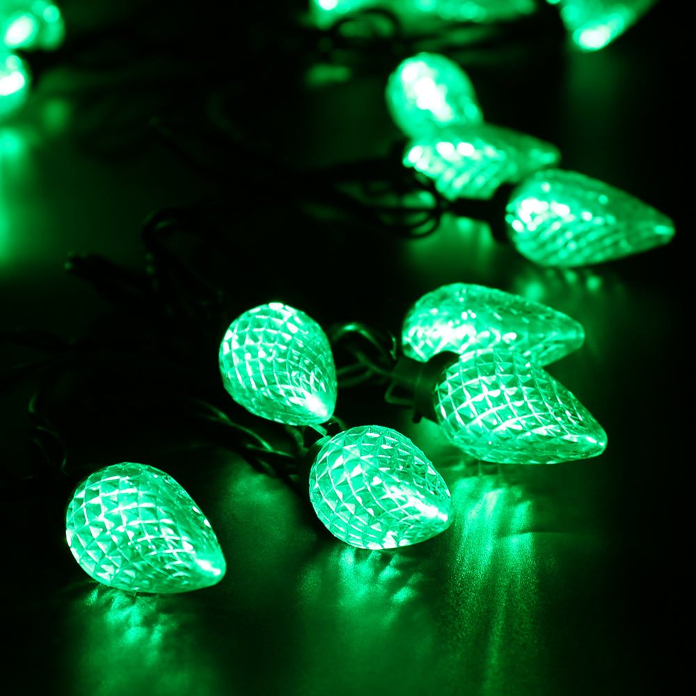Brizled C9 Green Christmas Lights, 25 LED Faceted String Light, 16ft, Connectable, UL Certified, Indoor Outdoor Use