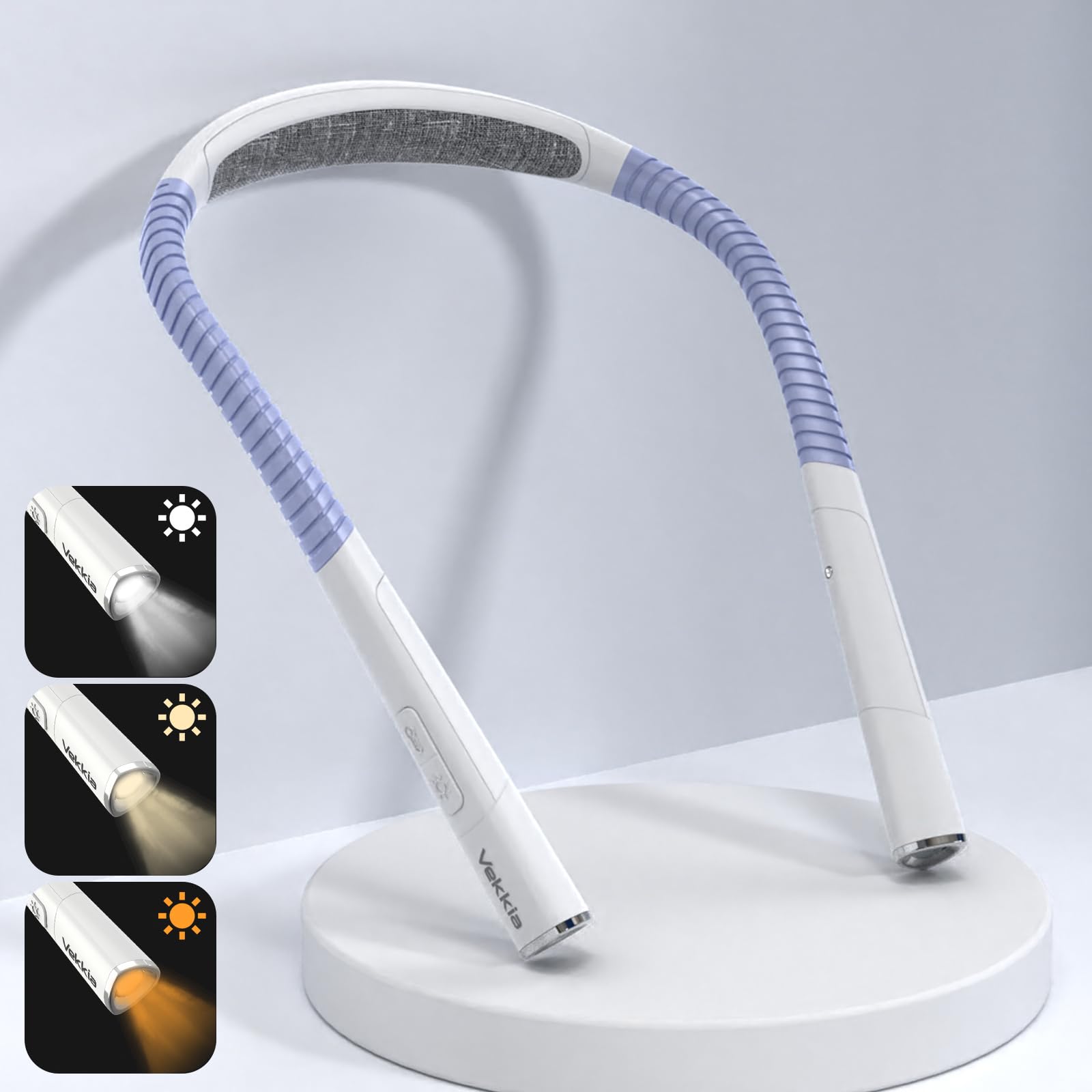 Vekkia LED Neck Reading Light Rechargeable, Book Light for Reading in Bed, 3 Colors & 5 Brightness Adjustable, Long Lasting. Gre