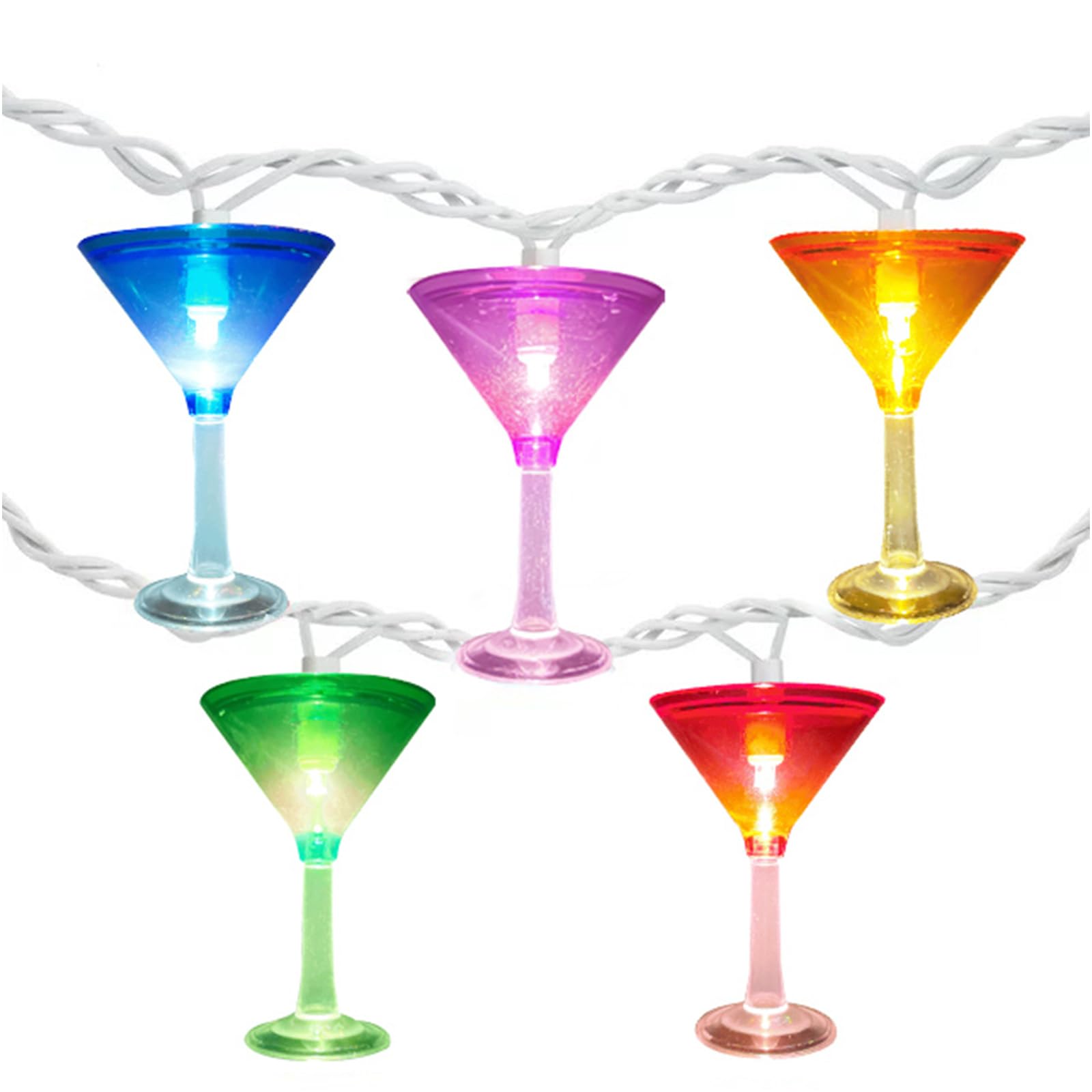 Cocktail Glass String Lights - Summer Theme Outdoor Decoration with 10 Colorful Margarita Lights, Plug-in Beverage Cups Fairy Li