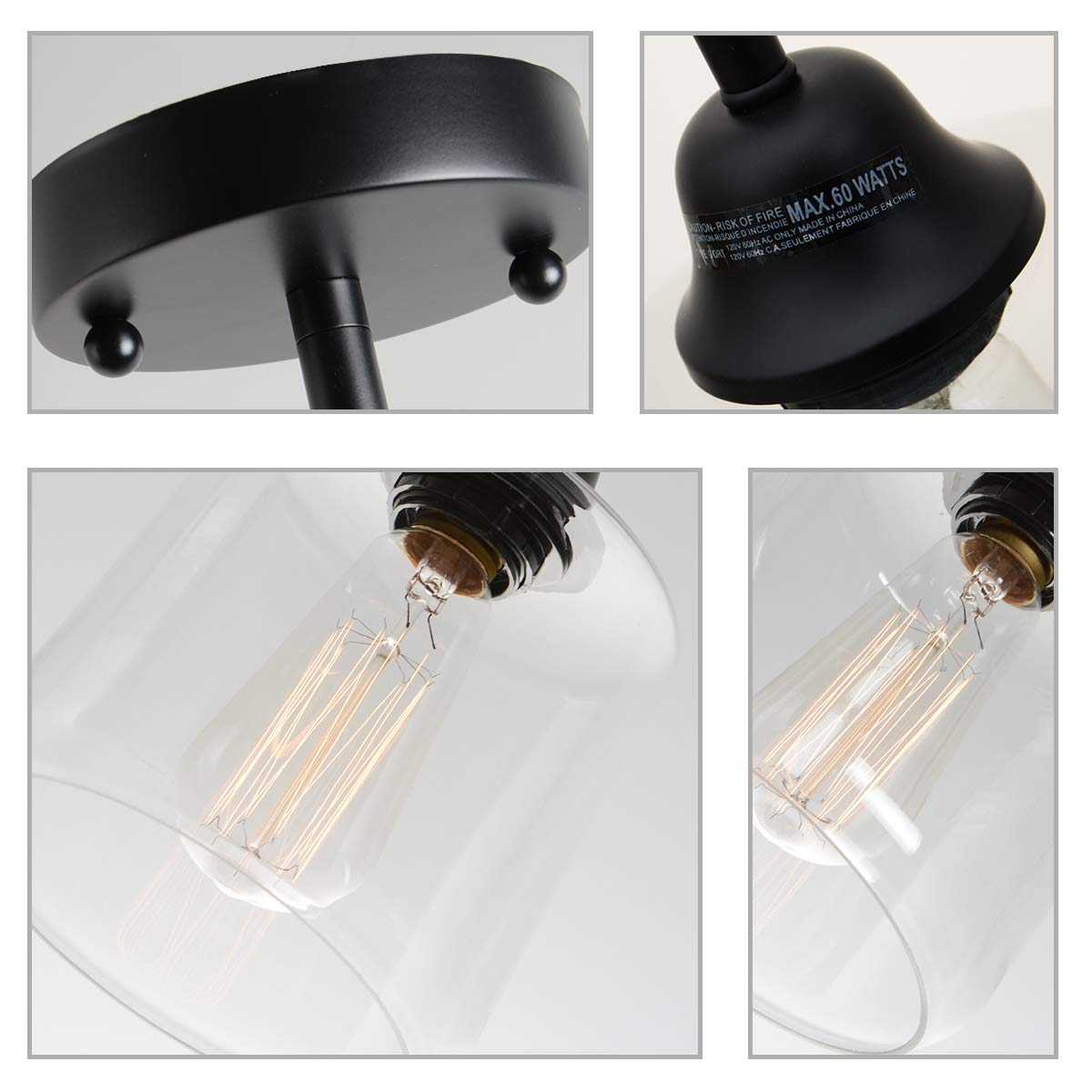 Viluxy Vintage Glass Pendant Light, Single Hanging Pendant Lighting, Black With Clear Glass Shade Classic For Farmhouse, Entrywa