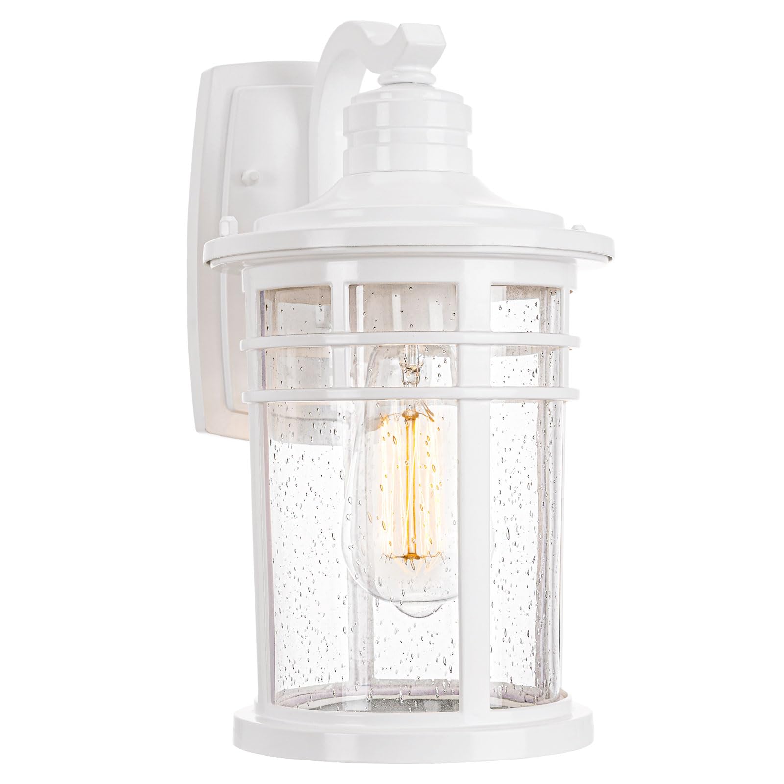 Darkaway Outdoor Porch Light Sconce, Waterproof Seeded Glass, Aluminum, Medium, White, Model 6X20B WH