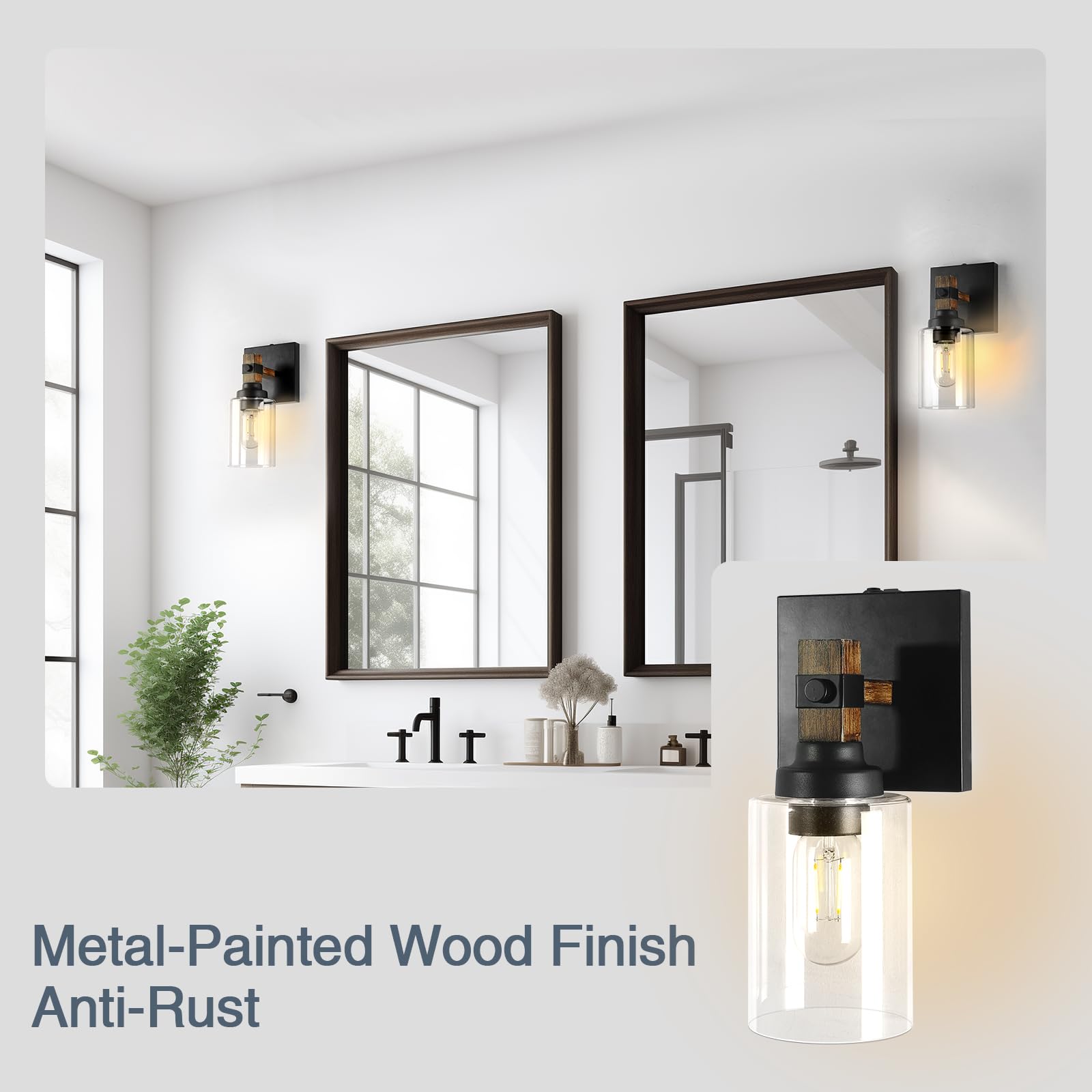 Floresita Battery Operated Wall Sconce 2-Pack, Rechargeable, Easy Install, Cordless, Model 4001YSBD-RE, Farmhouse Style
