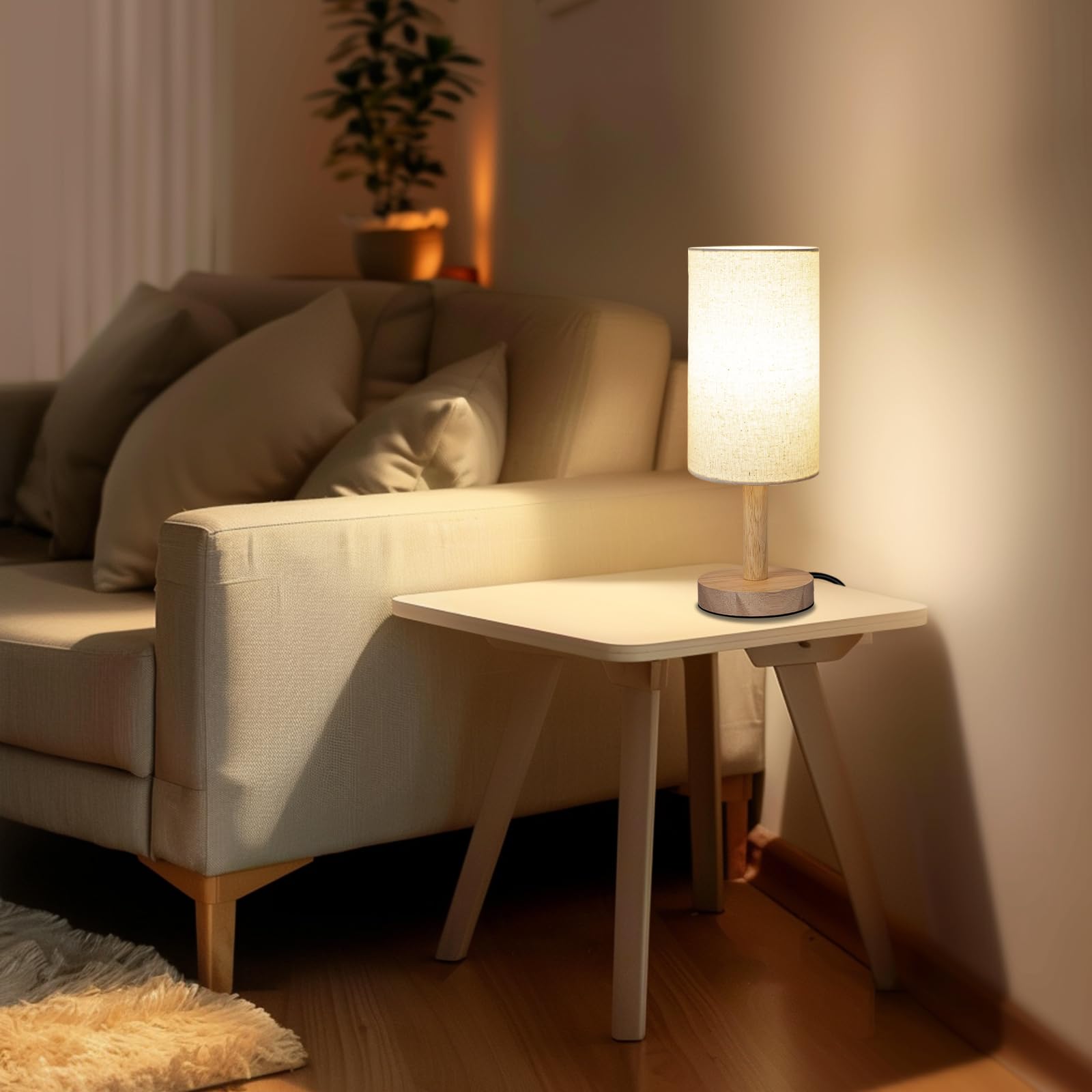 LALISU Small Table Lamp - Beige Linen Shade, Wood Base, 17 x 4.7 x 5.9 in, Model LALISULALITTB04, Perfect for