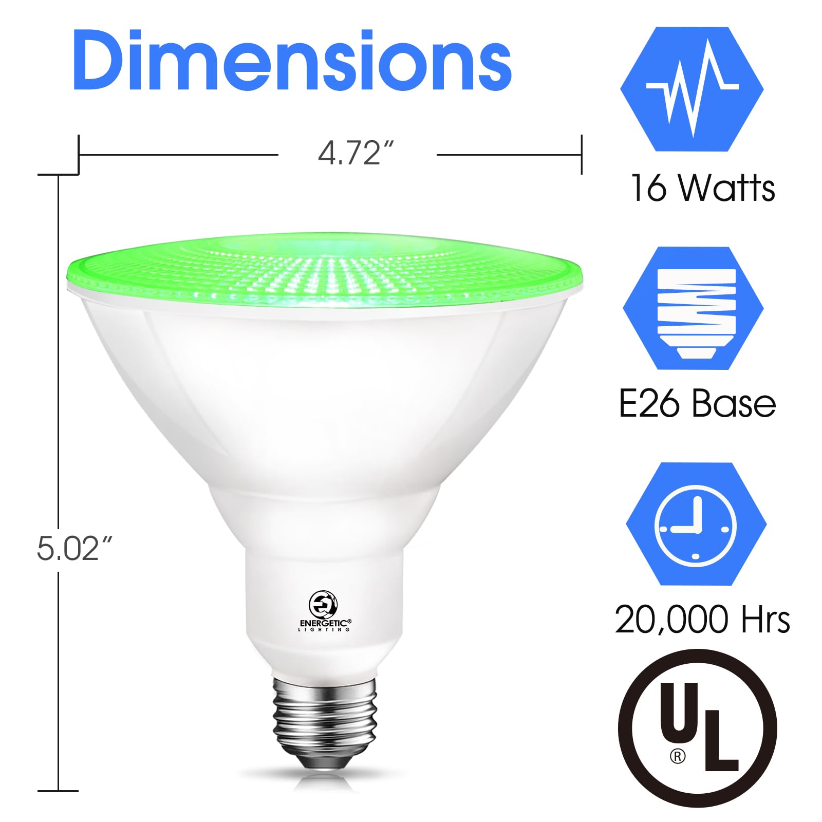 Energetic Green Par38 Led Flood Outdoor Light Bulb, 16W (90Watt Equivalent), Dimmable, E26 Base, For Christmas Halloween Thanksg