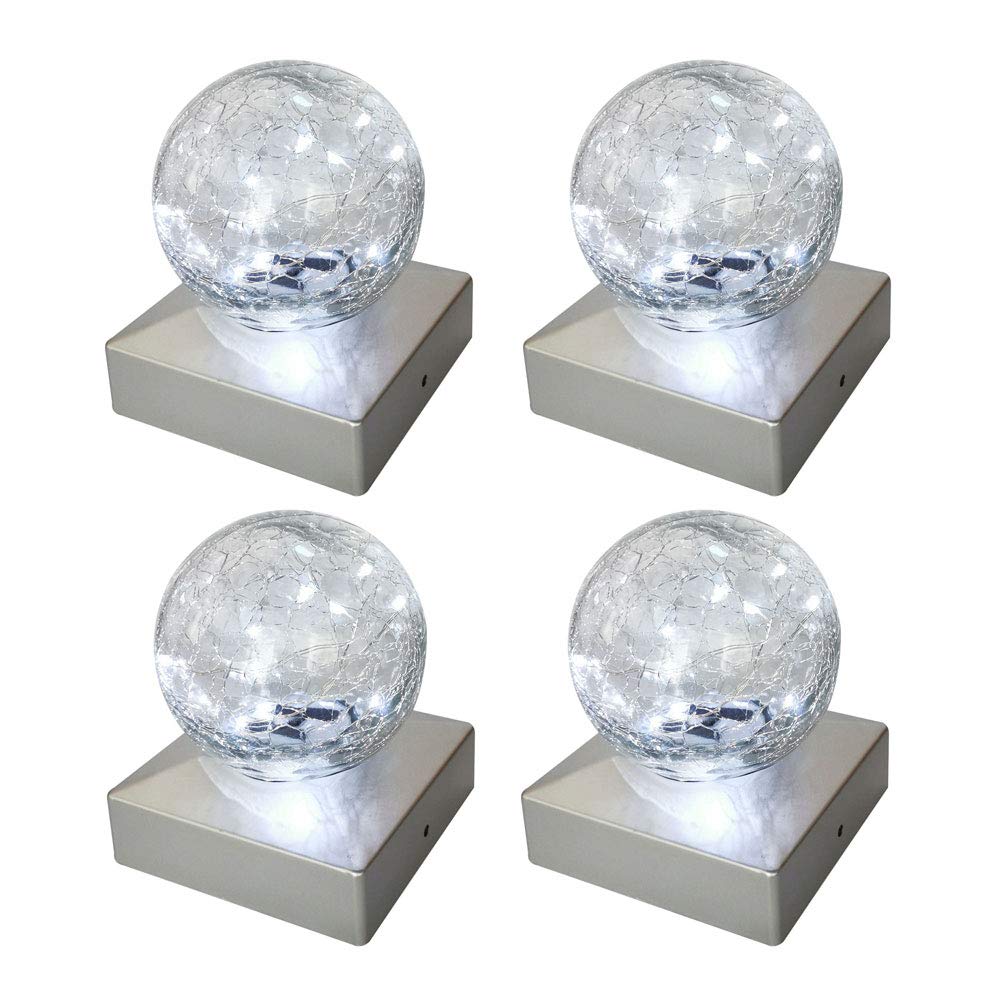 SUNNYPARK Solar Post Lights - Outdoor LED Gazing Ball Caps - 4 Pack - Cool White - Fits 4x4 Posts - Glass Material