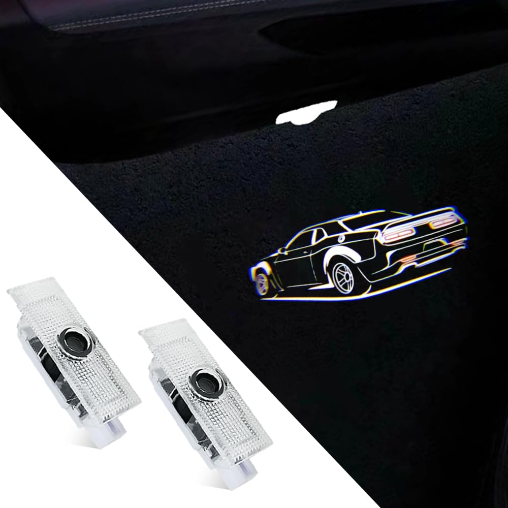 2 Pcs Car Door Logo Lights Compatible For Challenger 2015-Present Courtesy Led Ghost Shadow Light Projector Lamps Accessories (M