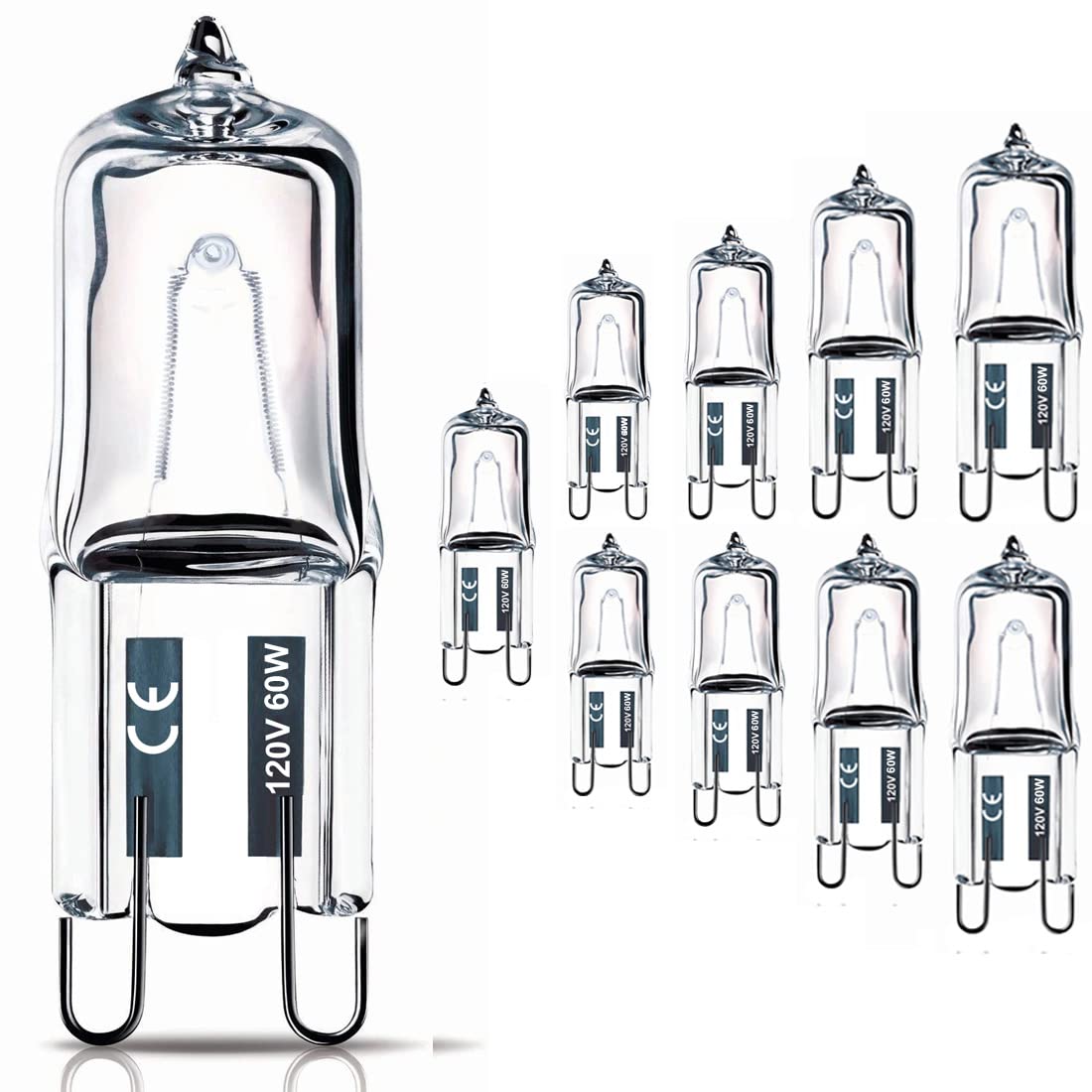 Vinaco G9 Halogen Bulb 60 Watt 720LM Dimmable 10 Pack Clear Glass