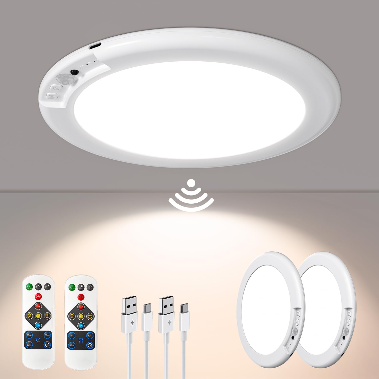 Battery Operated Ceiling Light Rechargeable Motion Sensor Light, No Wiring Shower Lights With Remote, Magnetic Bathroom Ceiling 