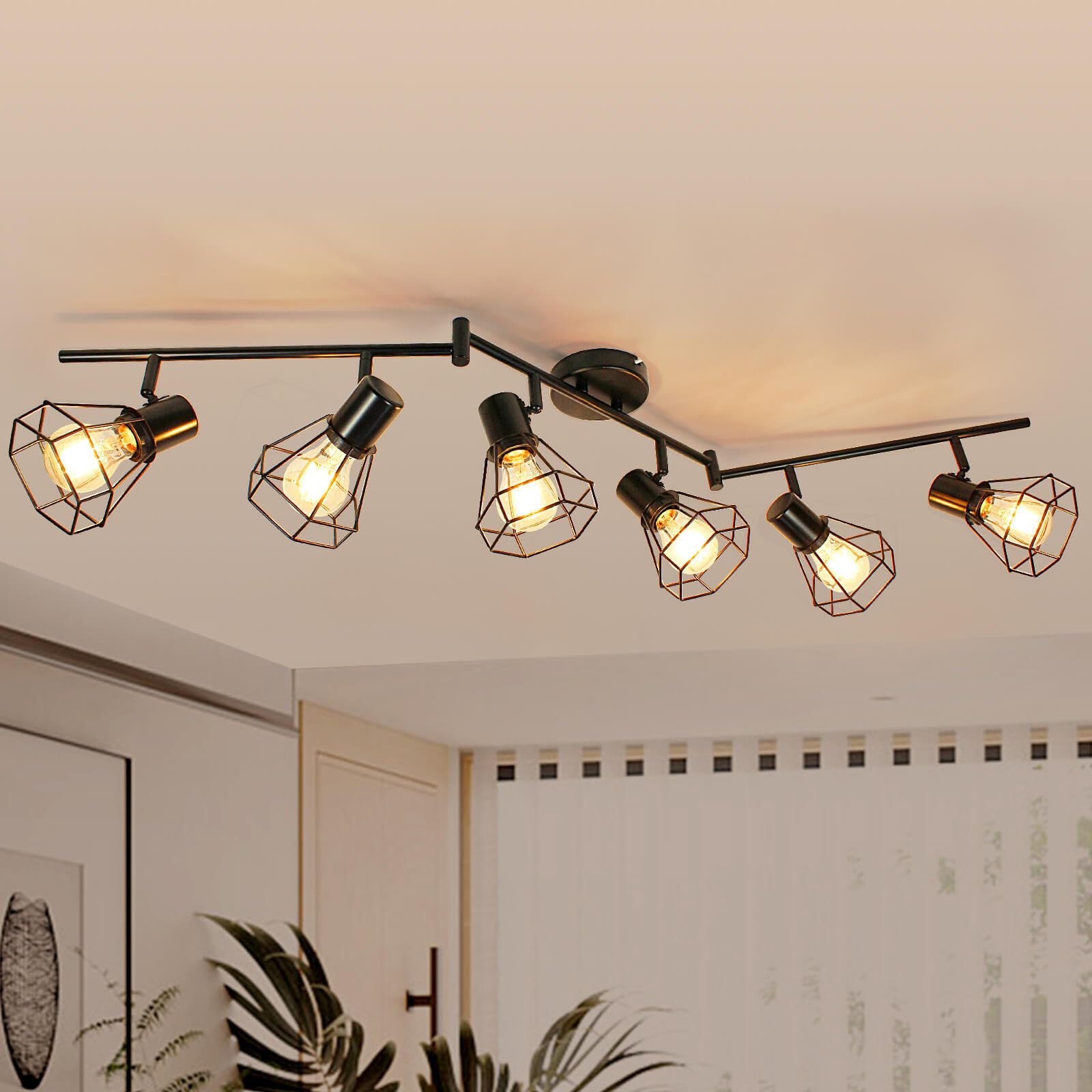 HiBay 6-Light Track Lighting, Directional Rotatable Ceiling Light Fixture, Black Farmhouse Track Spotlight for Kitchen, Bedroom,