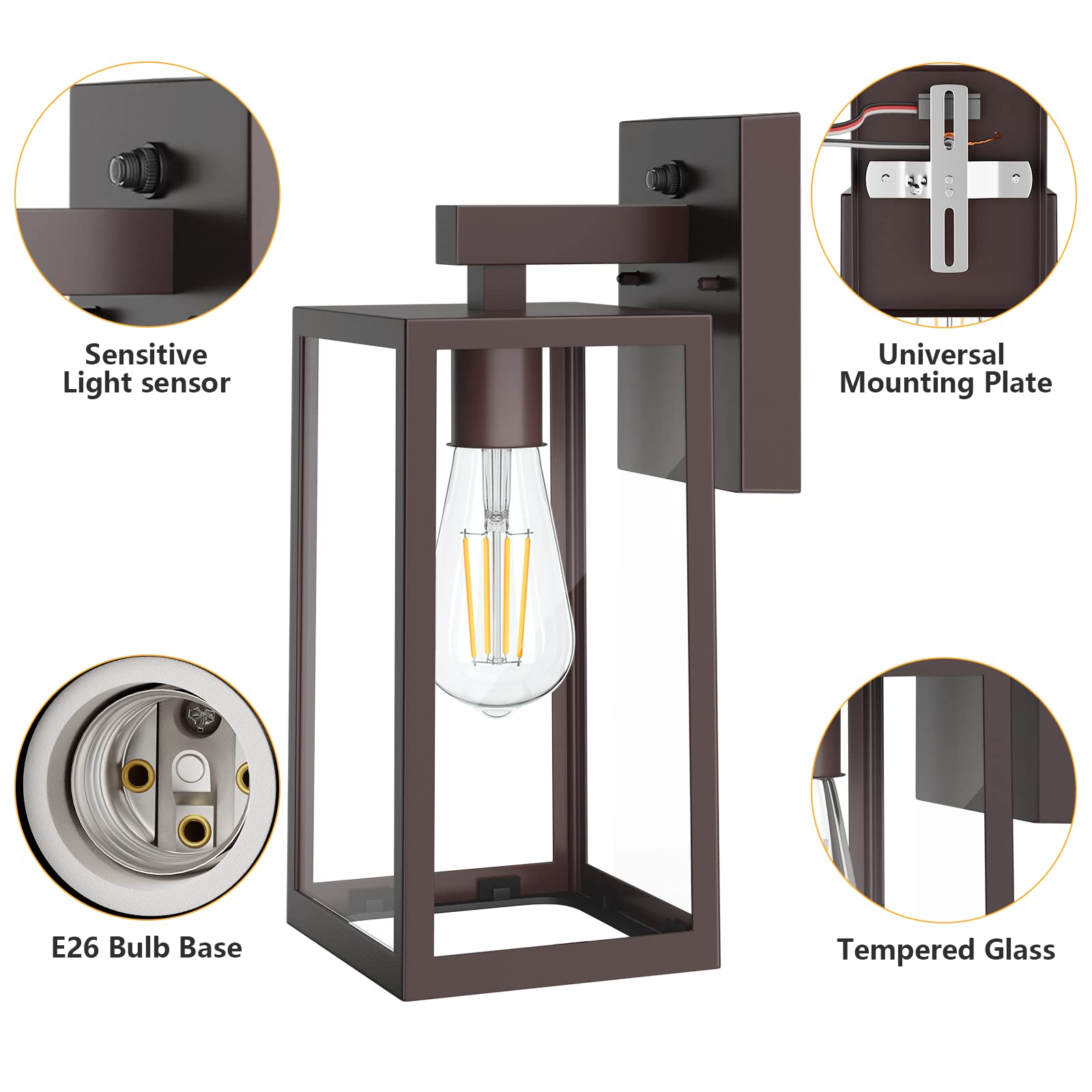 Shine Hai Dusk To Dawn Outdoor Wall Lantern, Exterior Wall Sconce With E26 Base Socket, Anti-Rust Waterproof Light Fixture With