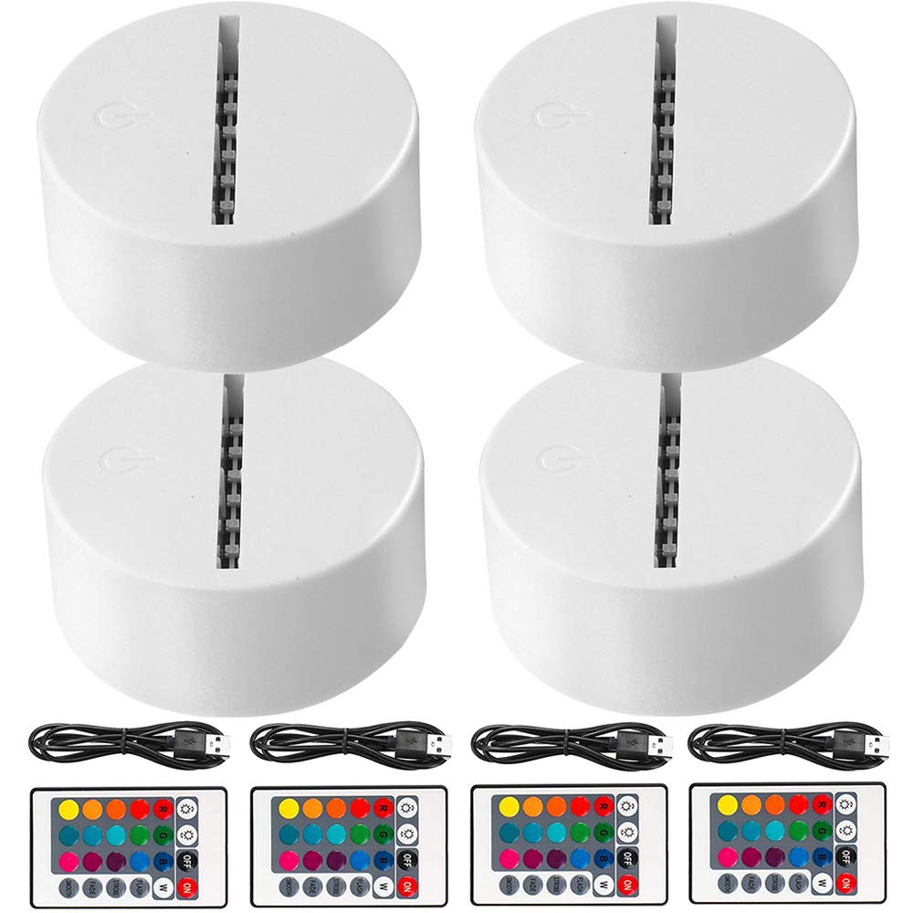 4-Pack 3D Night LED Light Lamp Base + Remote Control + Blank Acrylic+ USB Cable Adjustable 7 Colors Decoration Maison Decorative