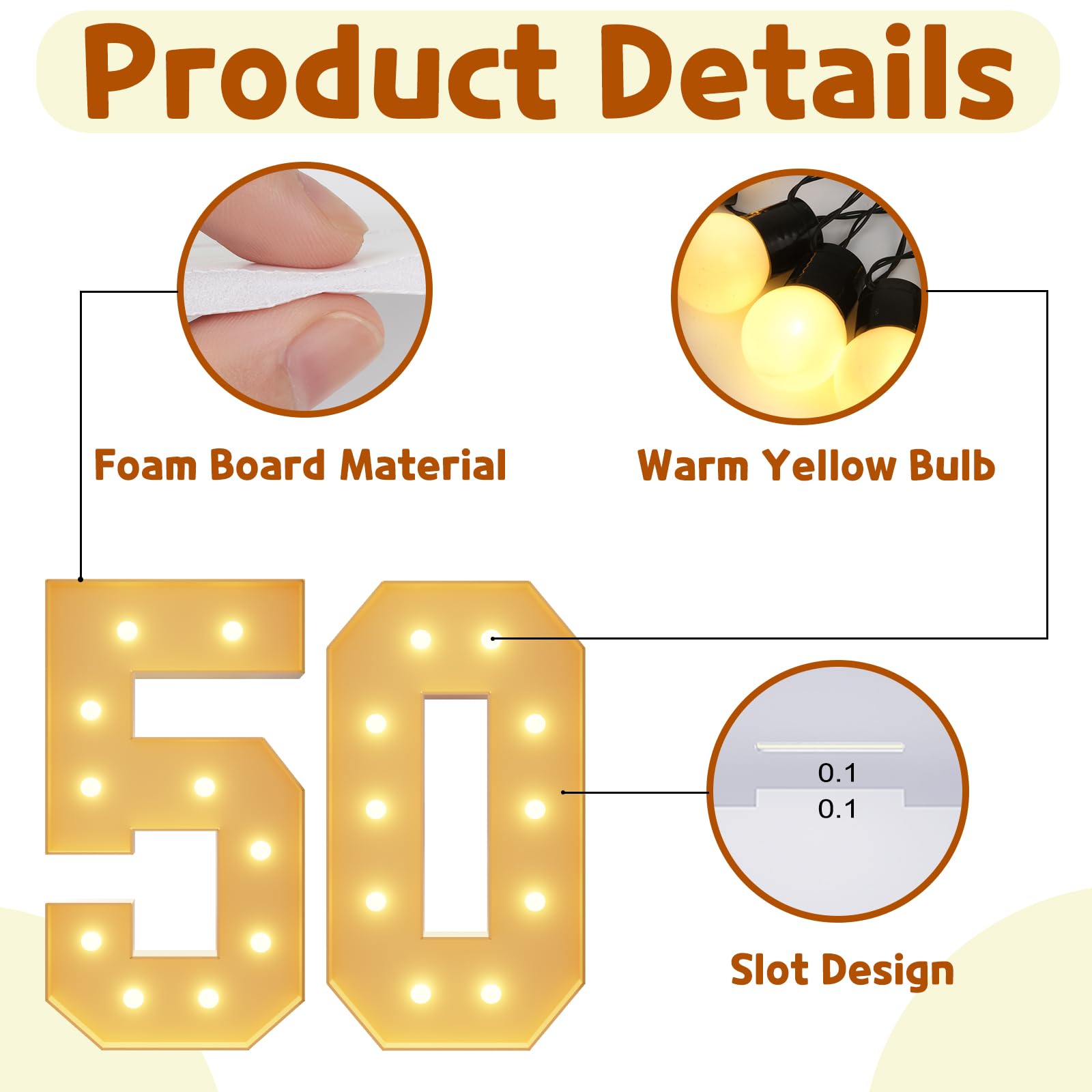 imprsv 4FT Light Up Numbers - Marquee Foam Board 50th Birthday Decorations for Men & Women, Anniversary Party Arch Kit