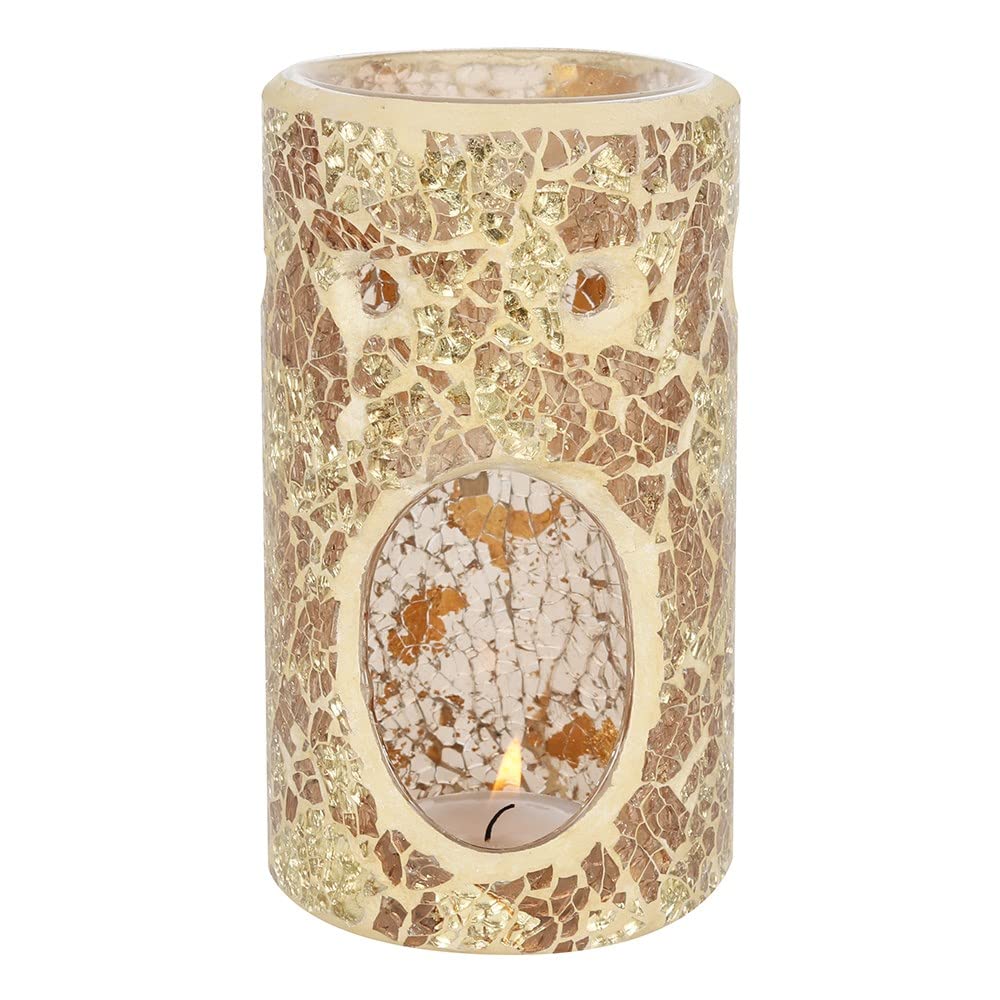 Tech Island Wax Melt Burner, Gold Crackle Glass Design Oil Burner, Round Tea Light, For Room D  Cor, Ornaments, Made With Glass