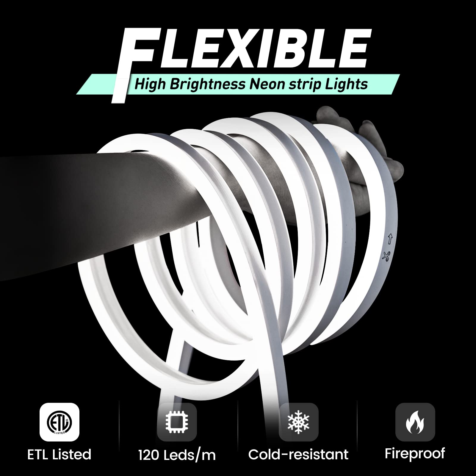 Gzbtech Flexible Led Neon Rope Lights 16.4Ft Ac 110-120V Waterproof Strip Light  120 Leds/M Cuttable Connectable Neon Lighting For Indoor Outdoor Home Decor/Commercial Building Use-Cold White 5M