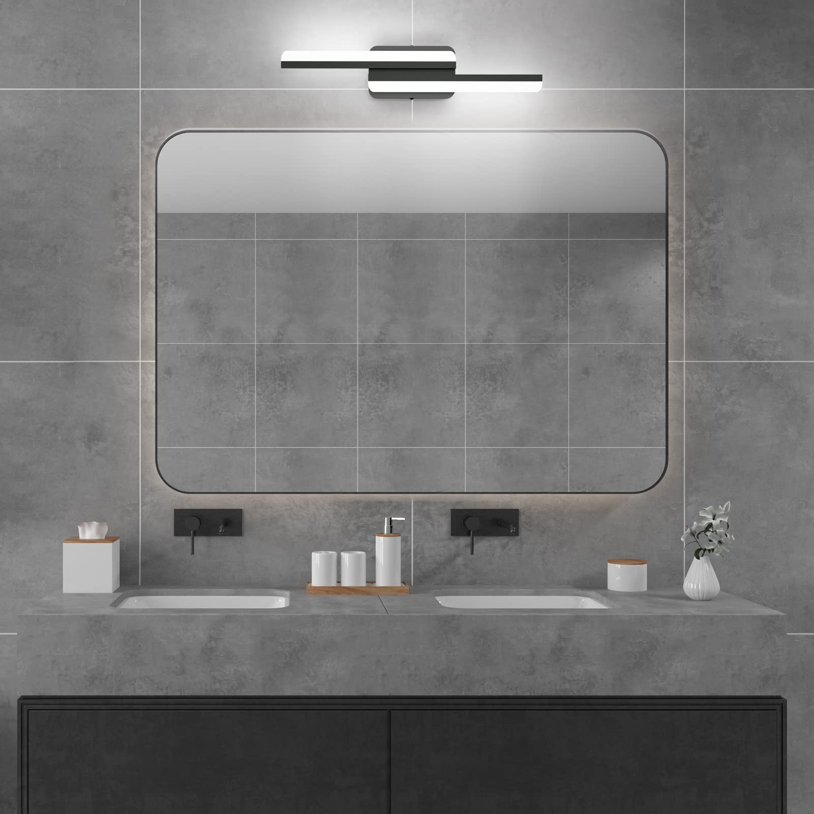Ralbay Modern LED Vanity Light 24W 24 inch Frosted Aluminum Matte Black Bathroom Fixture 6000K