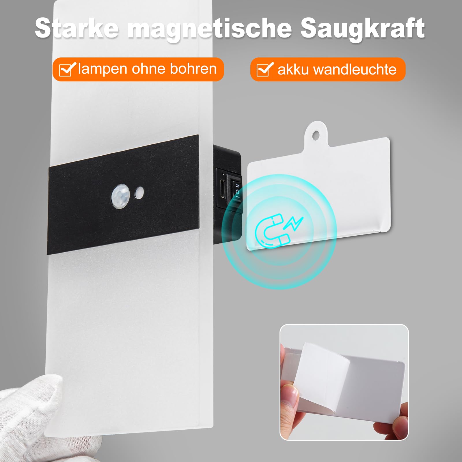 SURPALIG Wall Sconces Set of 2 - Rechargeable Motion Sensor LED Lights, Warm White, Magnetic, Battery Operated, Model BDCF001